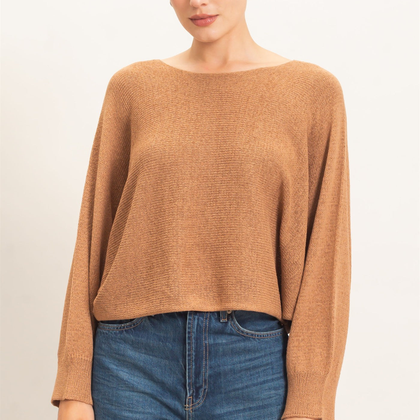 Wholesale Loose Knit Boat Neck Sweater Sweaters HF26E896 TAUPE HYFVE