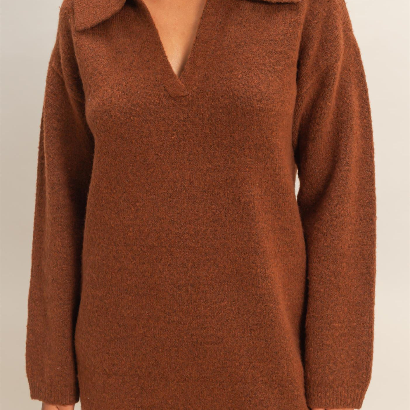 Wholesale Sophisticated Polo Long Sleeve Sweater Dress Dresses DZ25E838 CHESTNUT DOUBLE ZERO