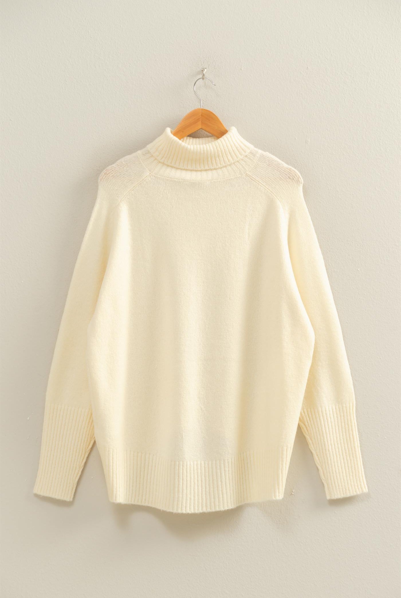 Wholesale Oversized High Low Turtleneck Sweater Sweaters DZ25C943 CREAM DOUBLE ZERO
