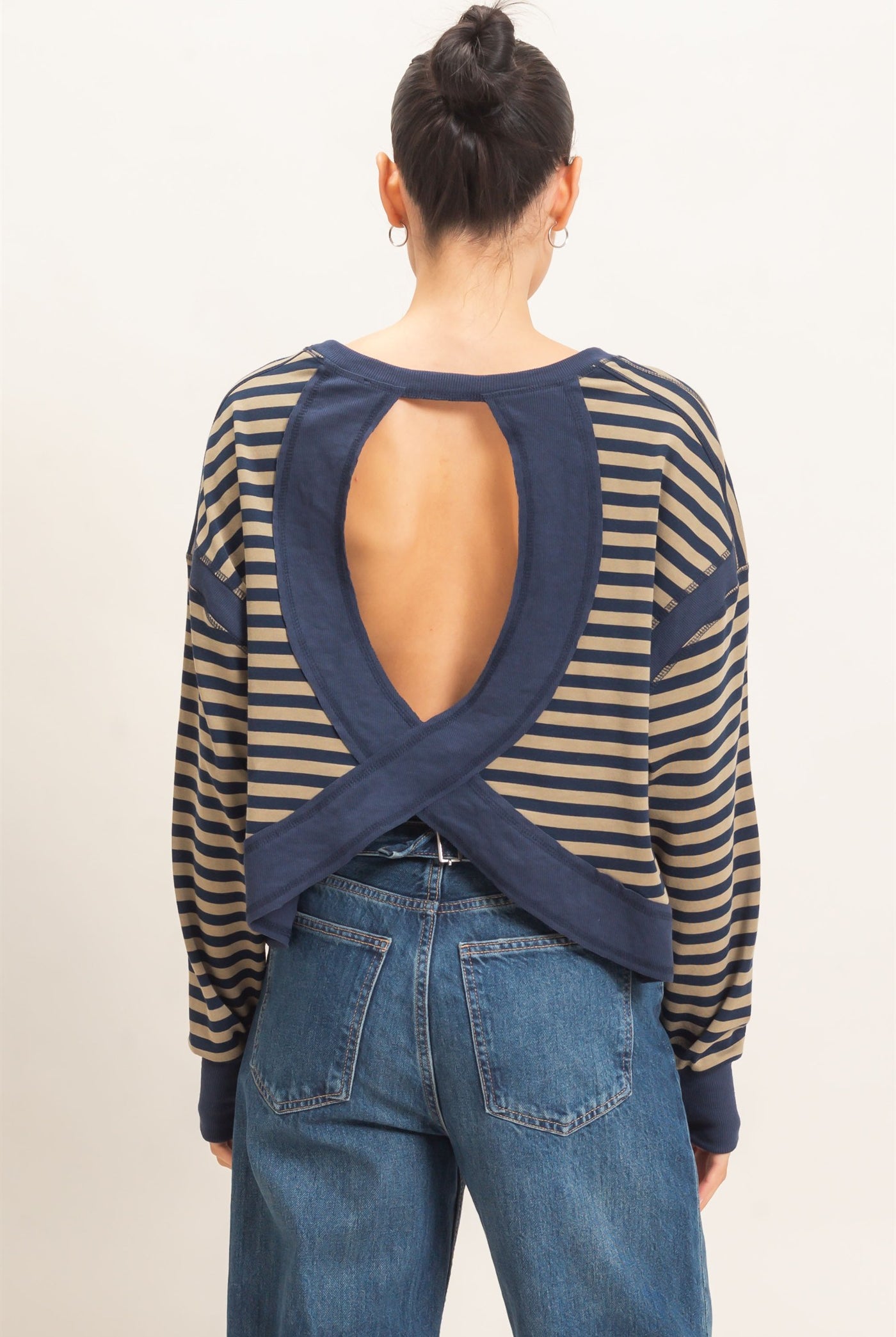 Wholesale Striped Long Sleeve Top Clothing Tops HF26C908-D NAVY HYFVE