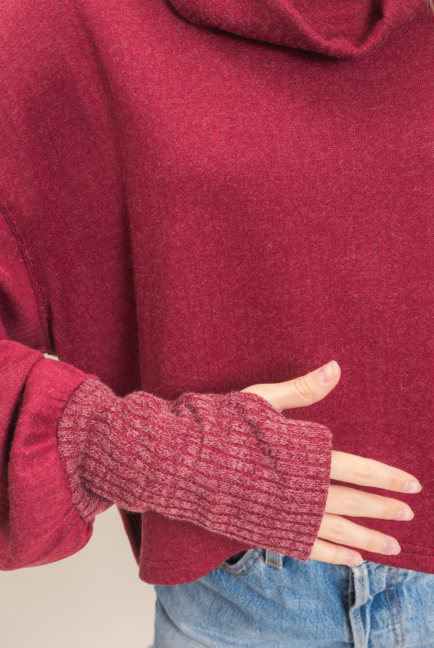 Wholesale Loose Turtleneck Long Sleeve Top Clothing Tops HF26F258 RED HYFVE