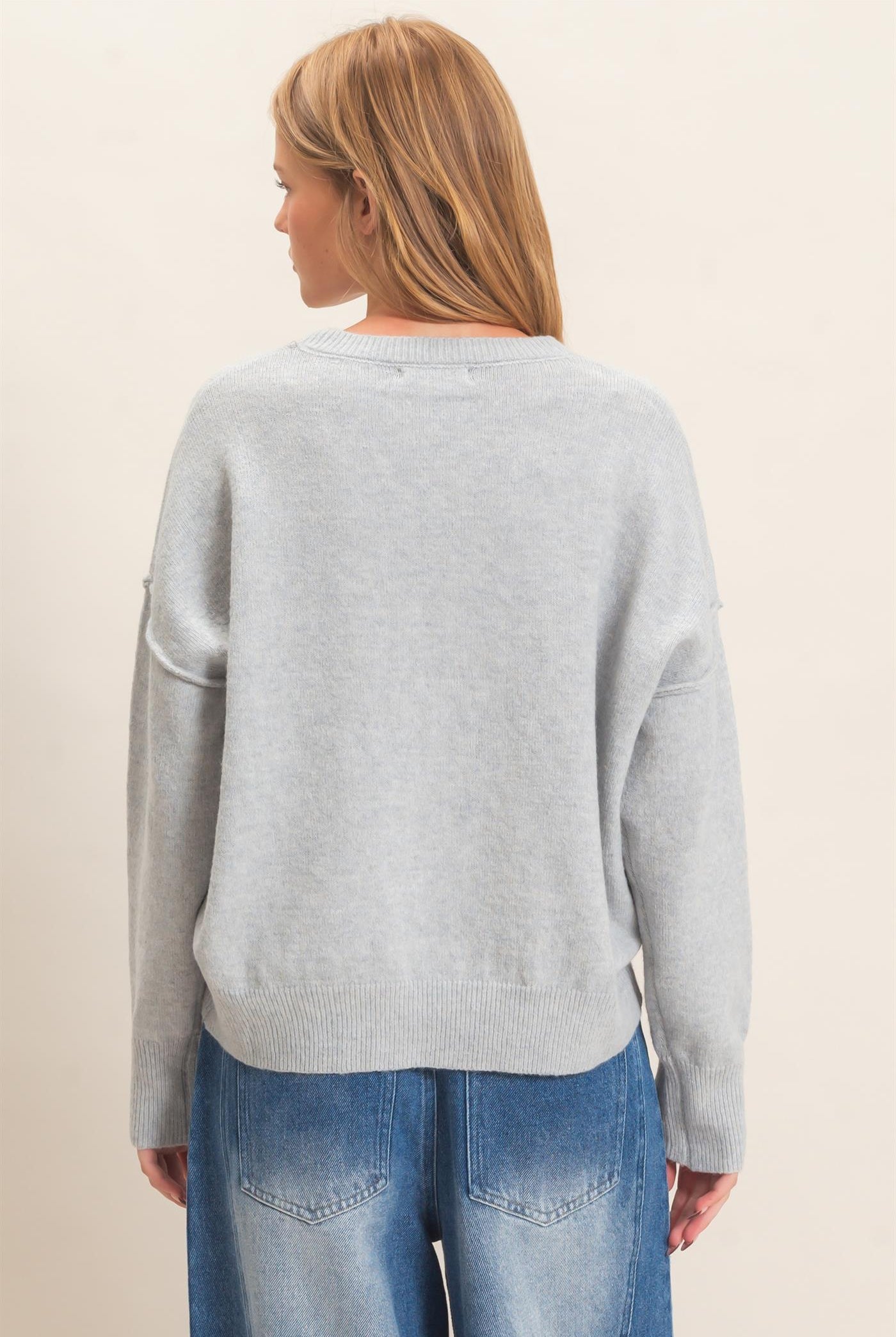 Wholesale Crew Neck Sweater With Ribbed Hem Sweaters HF26E203-D MISTY BLUE HYFVE