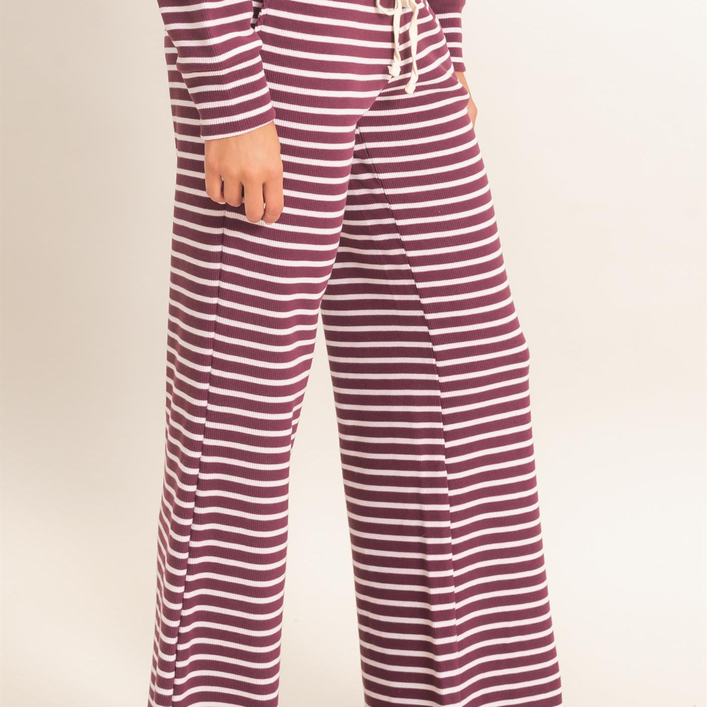 Wholesale Low Rise Striped Waffle Knit Pants Pants DZ26E553 DARK CHERRY DOUBLE ZERO