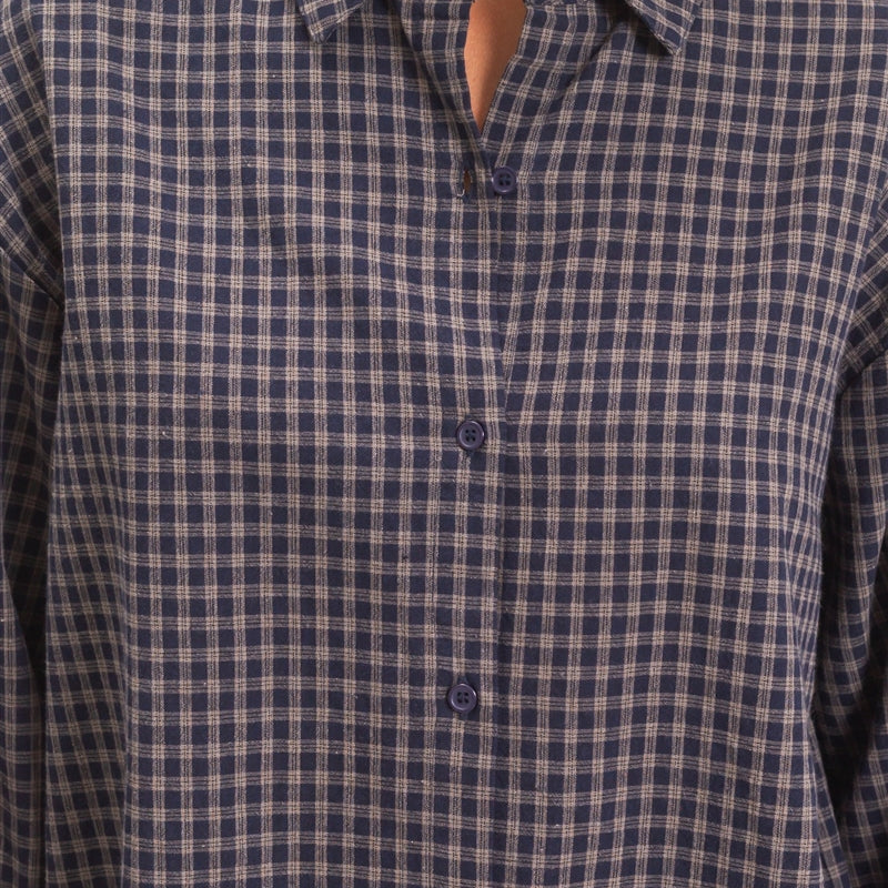 Wholesale Plaid Button-Up Shirt Shirts DZ26F012 NAVY DOUBLE ZERO