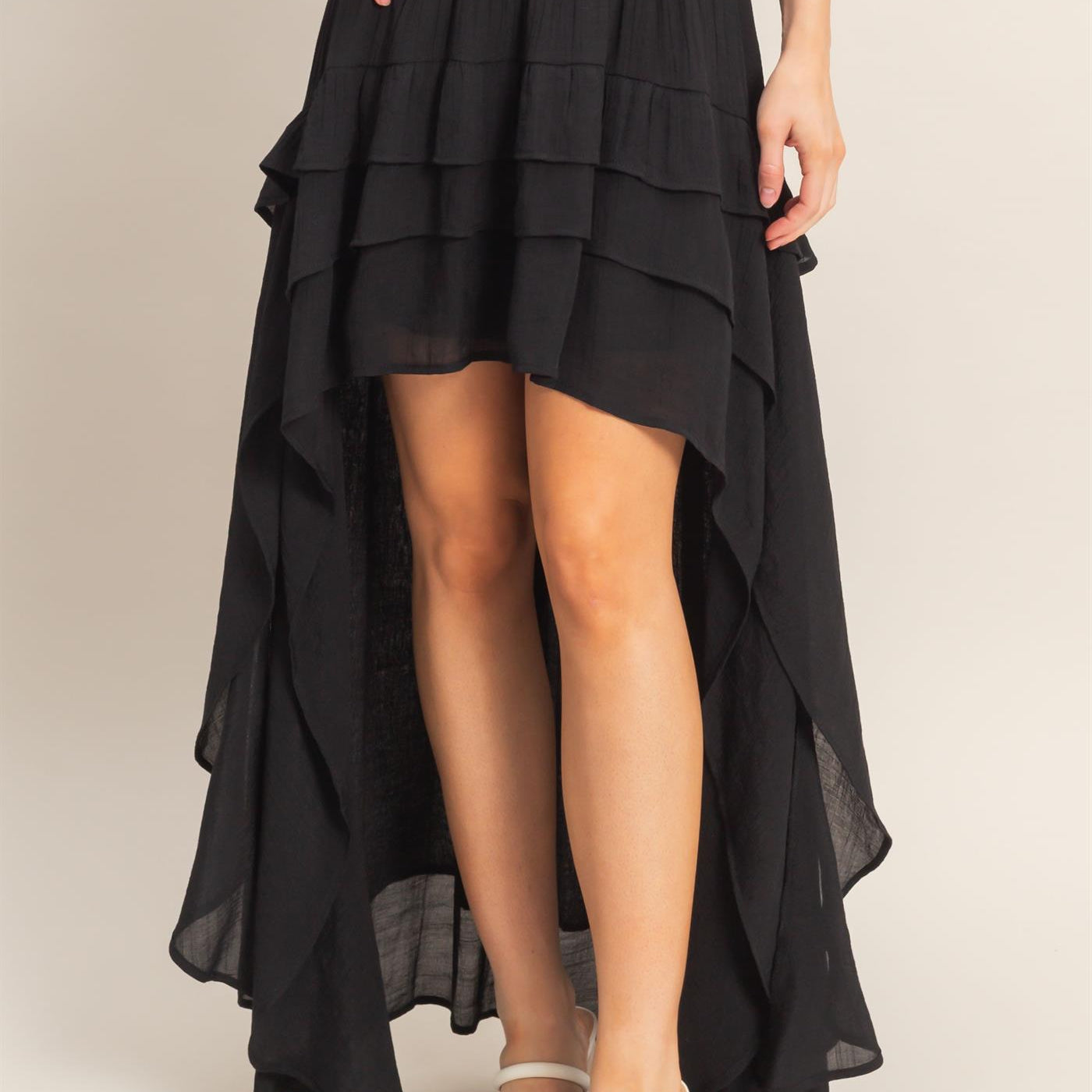 Wholesale Tiered Ruffle High-Low Skirt Skirts HF26C194 BLACK HYFVE