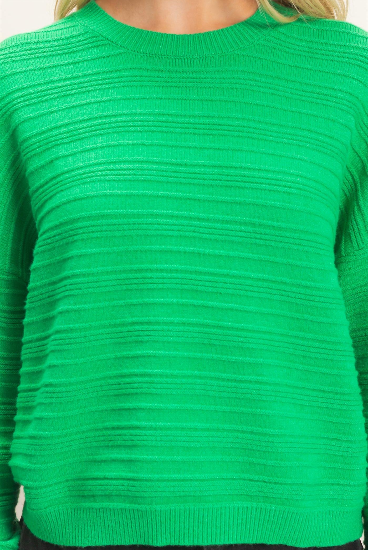 Wholesale Textured Crew Neck Sweater Sweaters HF26F196 GREEN HYFVE