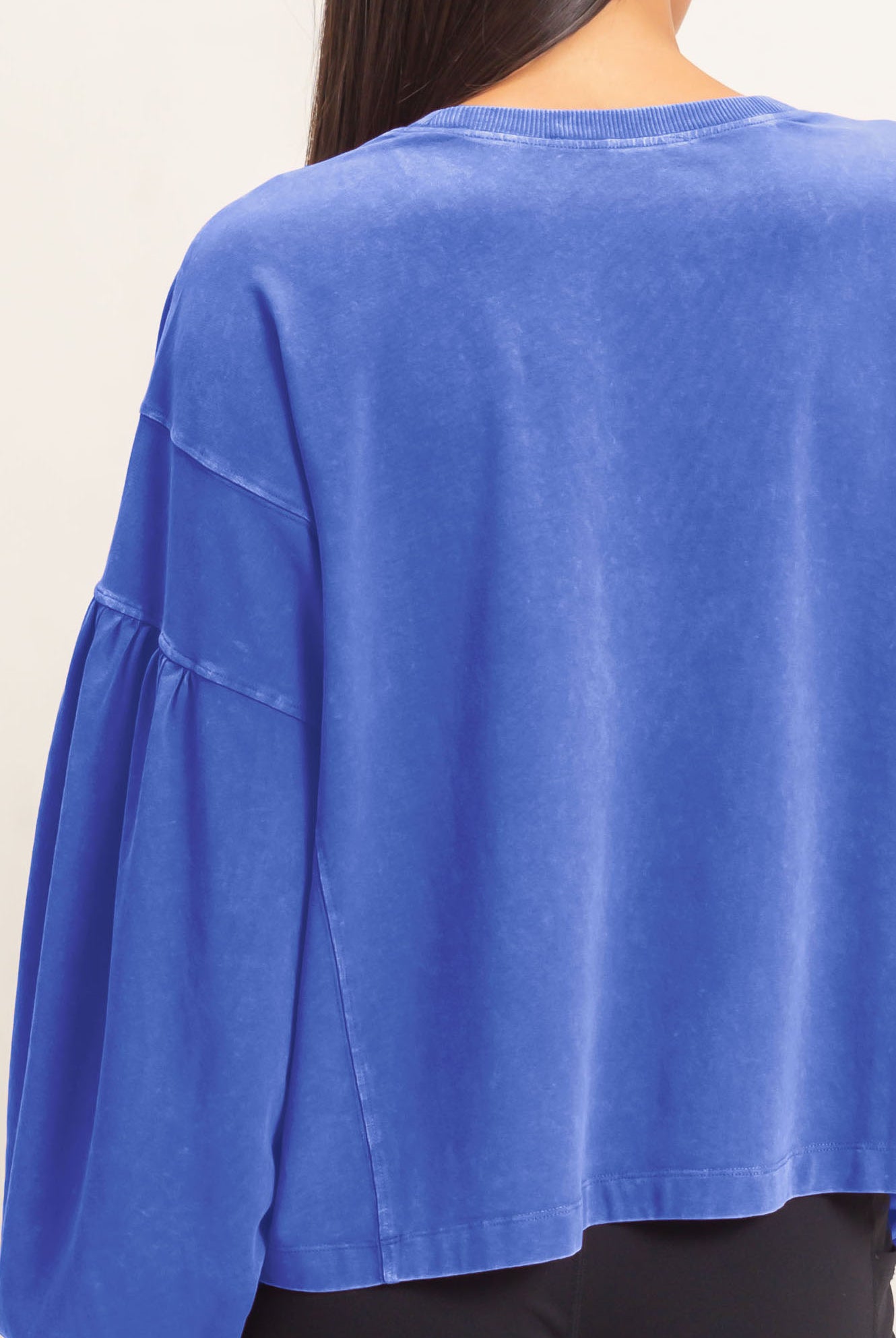 Wholesale Mineral Wash Puff Long Sleeve Boxy Top Clothing Tops DZ26F402 COBALT DOUBLE ZERO