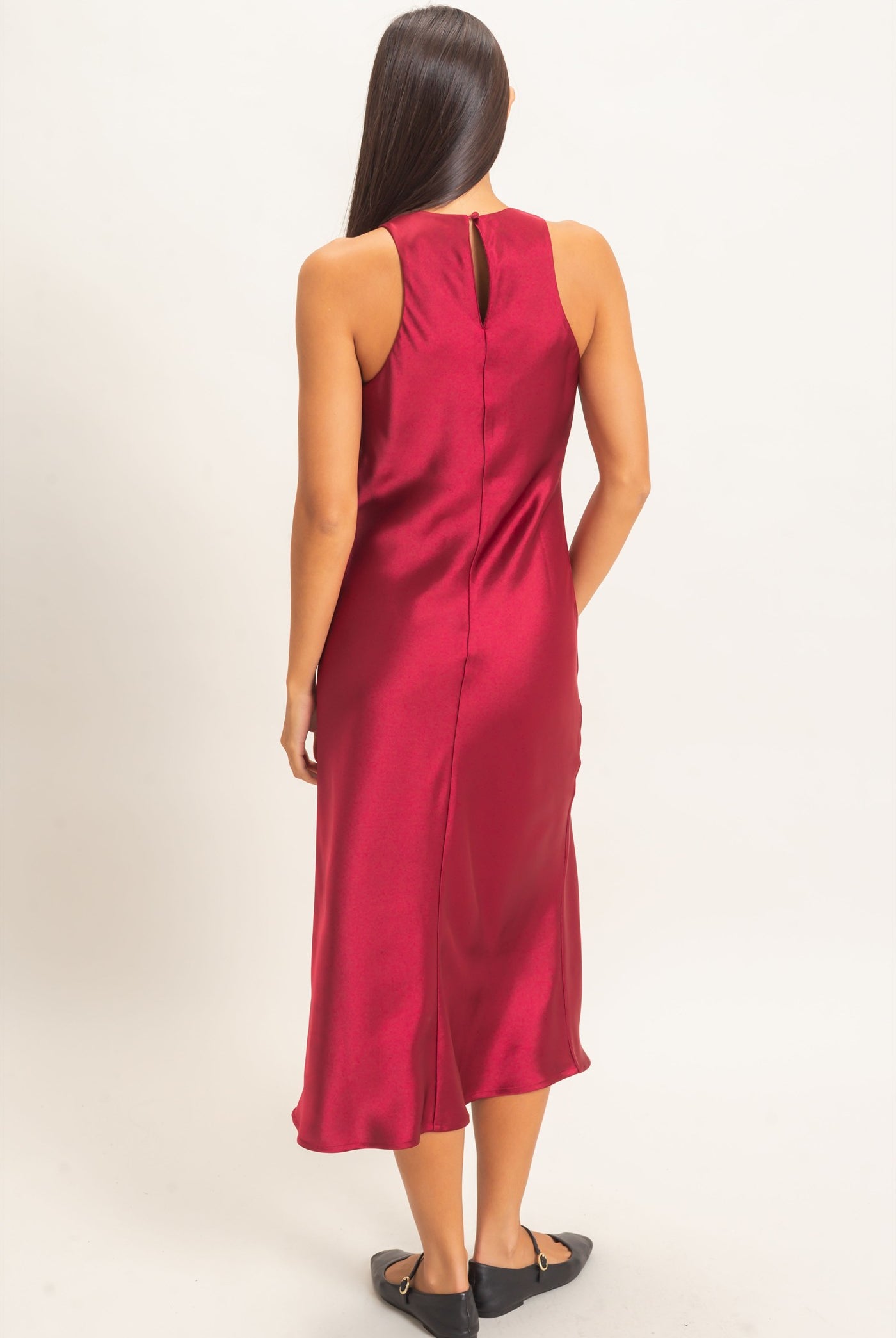 Wholesale Sleeveless Satin Midi Dress Dresses DZ26E257 BURGUNDY DOUBLE ZERO