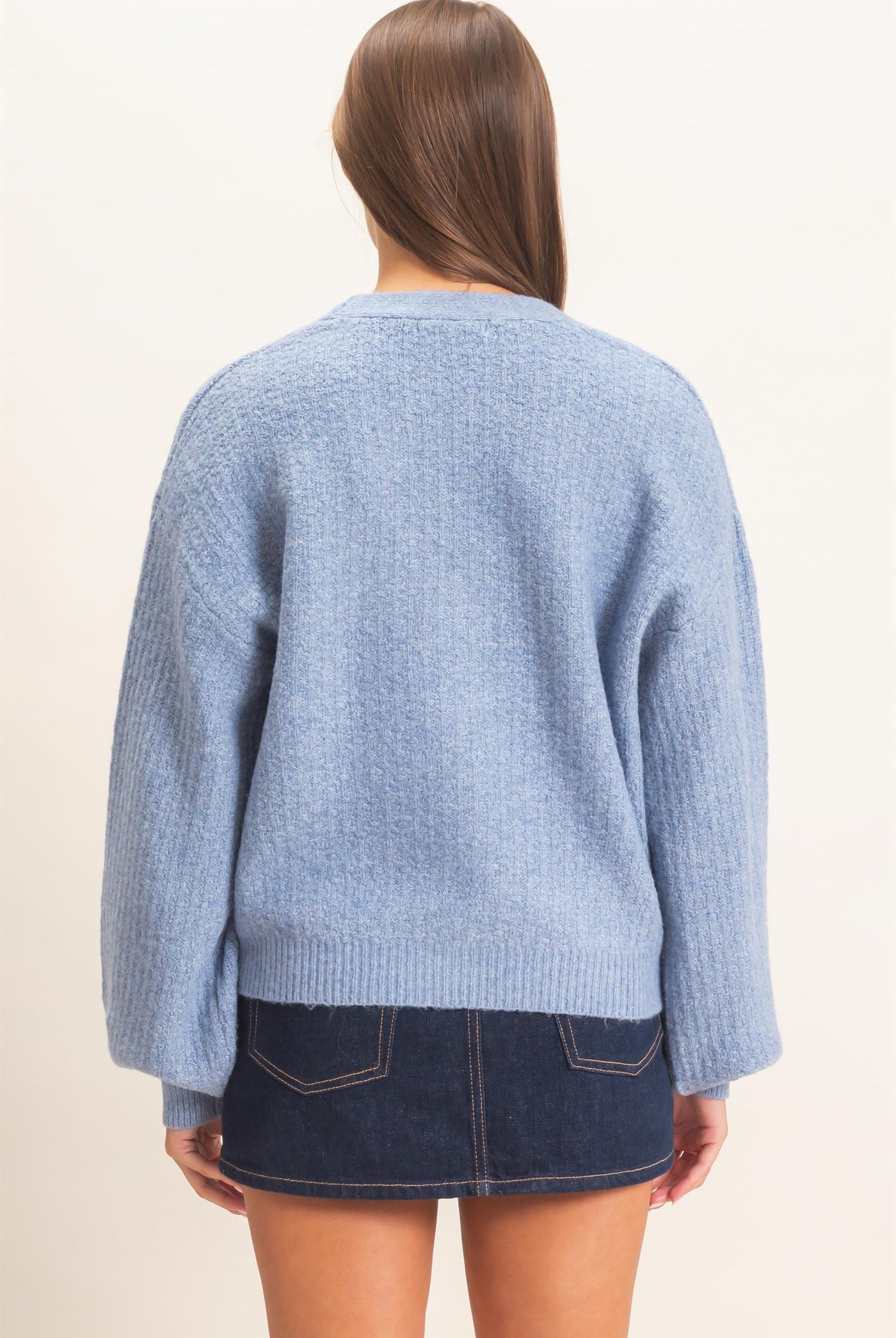 Wholesale Textured V-Neck Cardigan Cardigans DZ26E080 DUSTY BLUE DOUBLE ZERO