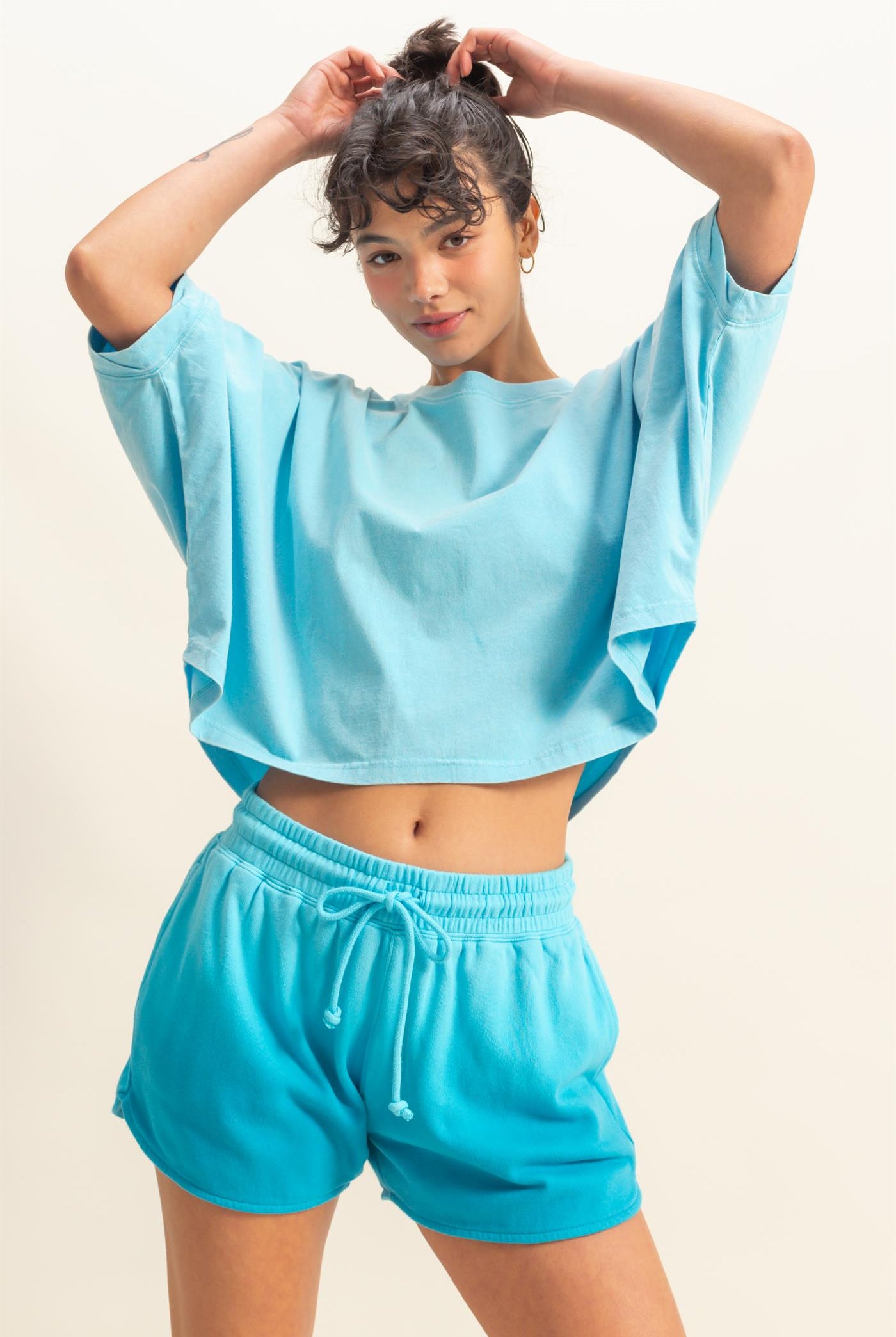 Wholesale Flowy Bat Wing Sleeves Knit Top Clothing Tops DZ25A797 AQUA BLUE DOUBLE ZERO