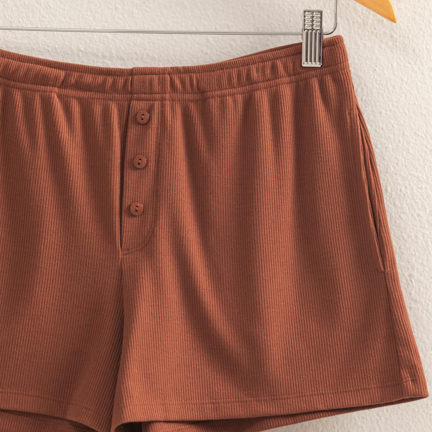 Wholesale High Waist Button Detail Flowy Shorts Shorts DZ25A934 CHESTNUT DOUBLE ZERO