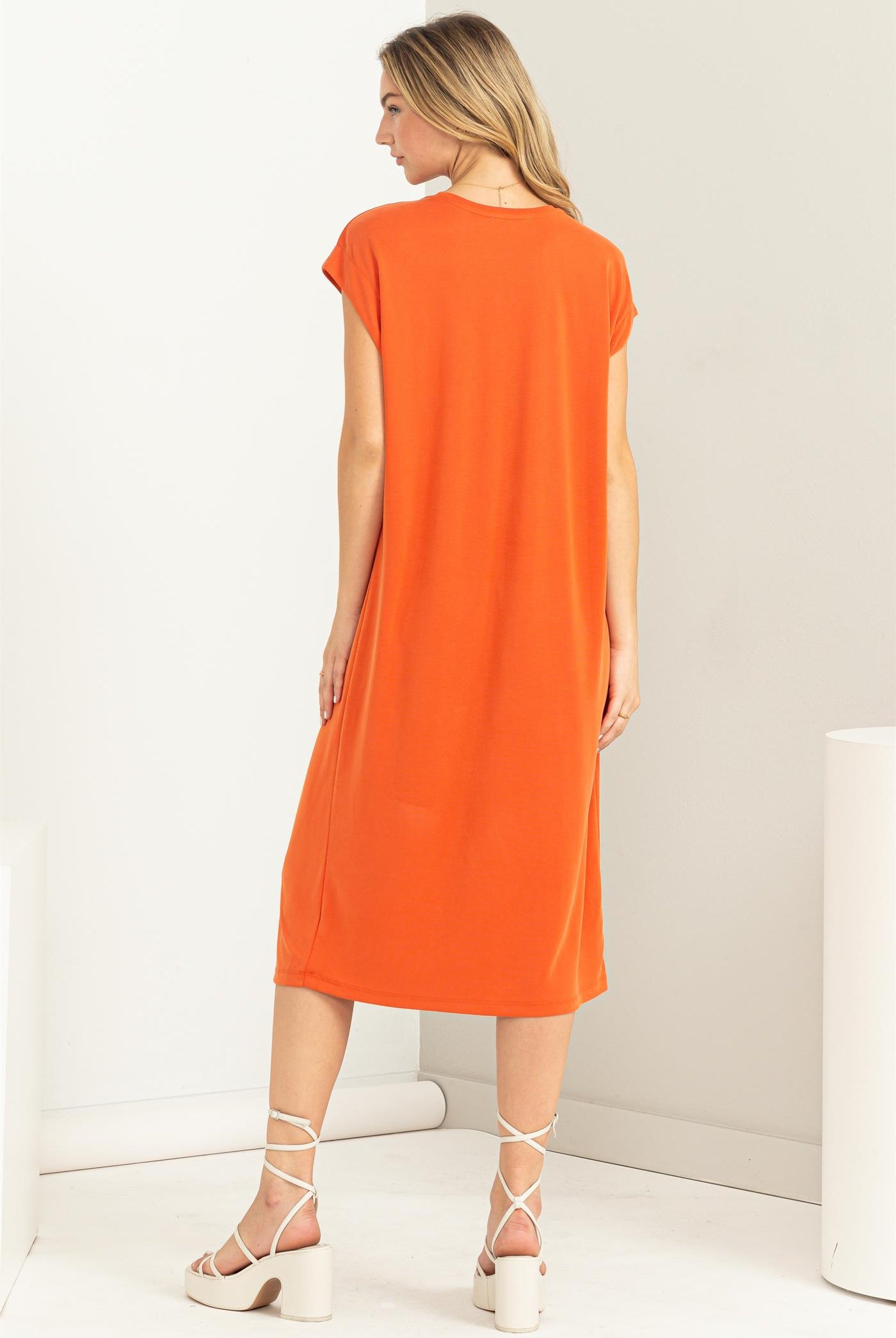 Wholesale Lazy Day Dolman Short Sleeves Midi Dress Dresses DZ23A795 BURNT OCHRE DOUBLE ZERO