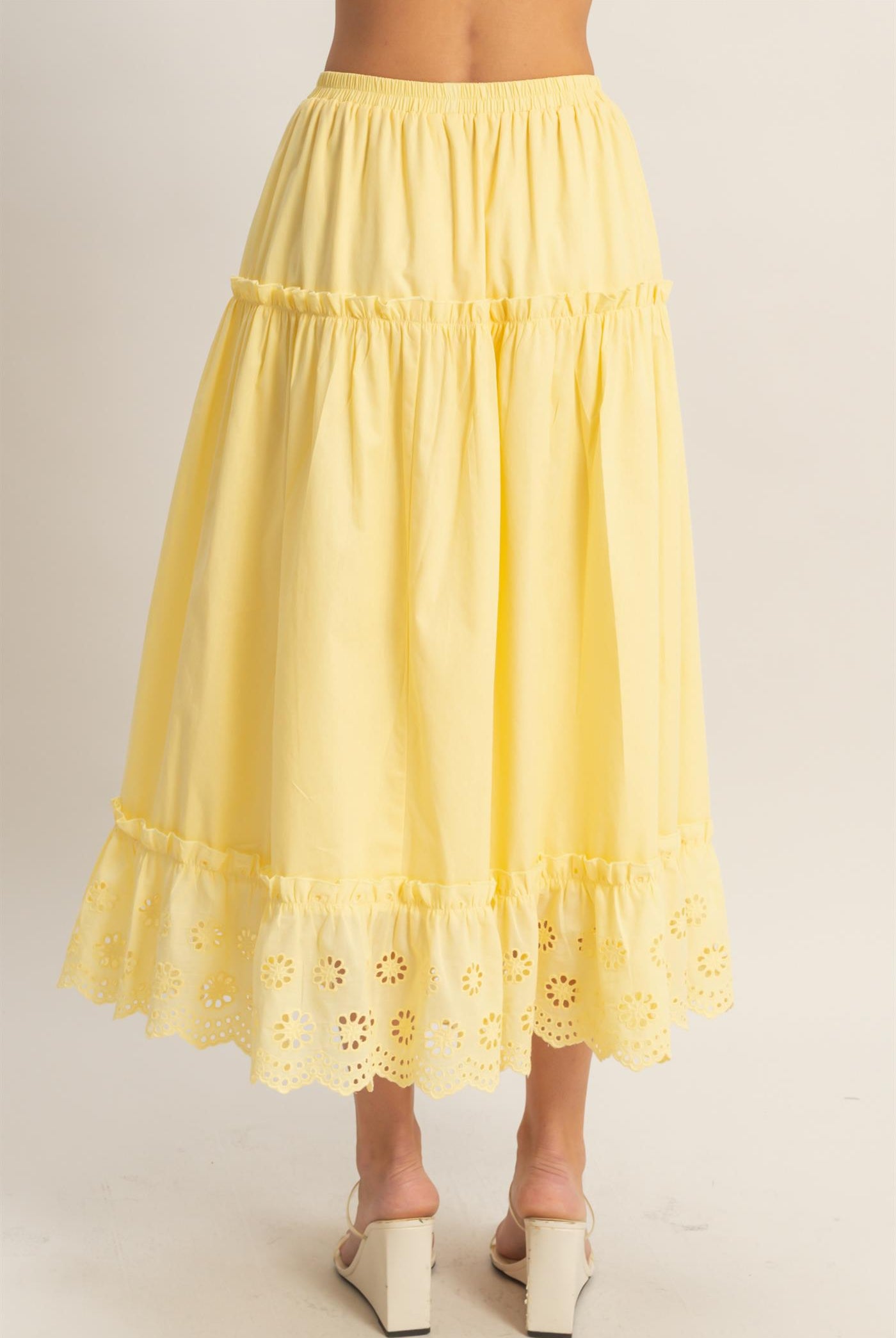 Wholesale Tiered Eyelet Maxi Skirt Skirts HF26C313 YELLOW HYFVE