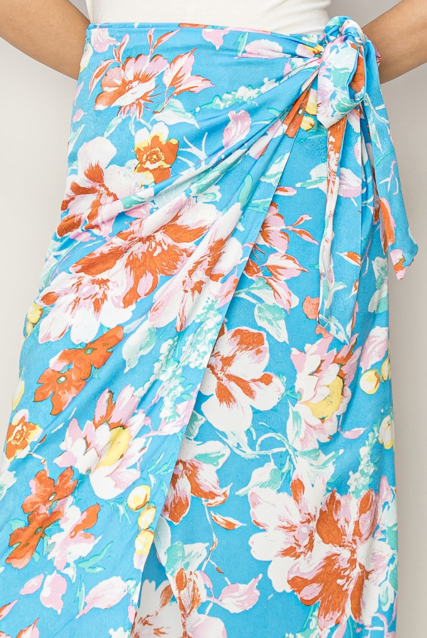 Wholesale Floral Print Wrap And Tie Skirt Skirts HF24A386 BLUE HYFVE
