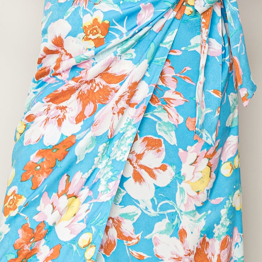 Wholesale Floral Print Wrap And Tie Skirt Skirts HF24A386 BLUE HYFVE