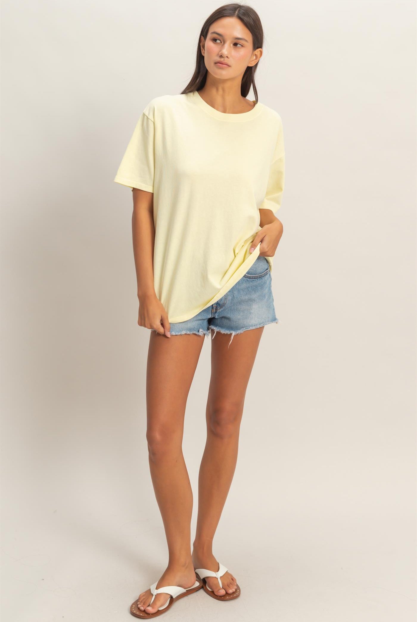 Wholesale Pigment Dyed Crew Neck T-Shirt T-Shirts DZ26A267 PALE YELLOW DOUBLE ZERO