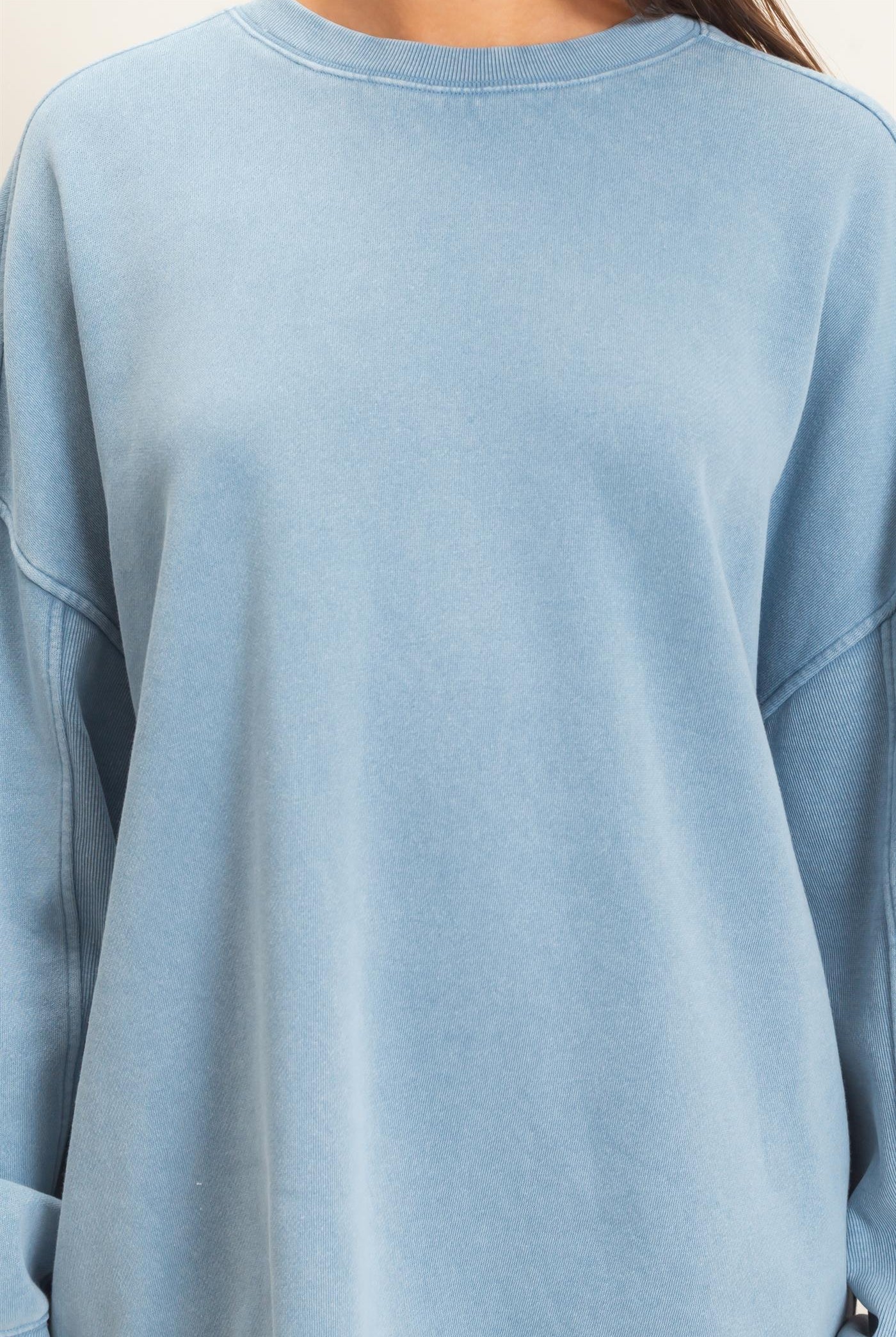 Wholesale Acid Wash Crew Neck Long Sleeve Sweatshirt Sweatshirts DZ26E268 DUSTY BLUE DOUBLE ZERO
