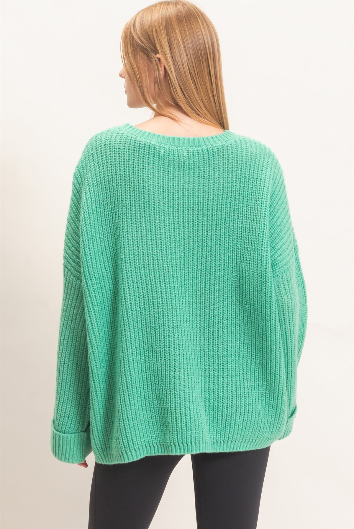 Wholesale Ribbed Knit Patch Pocket Sweater Sweaters HF26F177 GREEN HYFVE