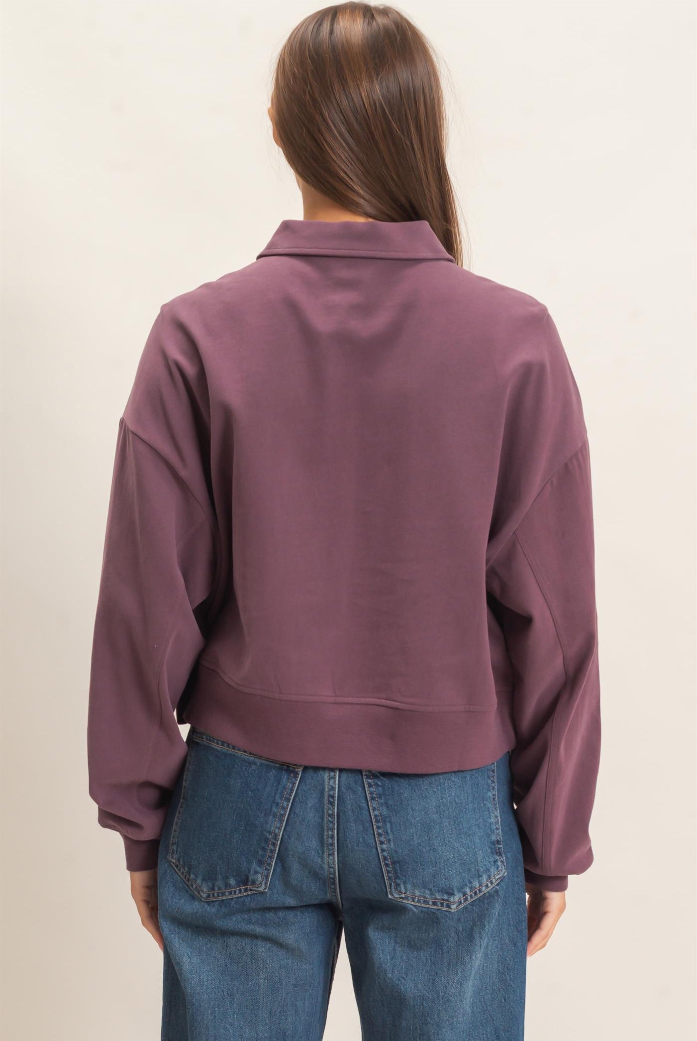 Wholesale Washed Button-Front Collared Sweatshirt Sweatshirts DZ26E390 COCOA DOUBLE ZERO