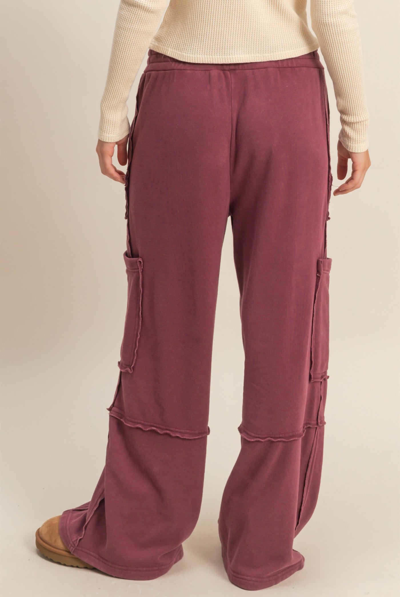 Wholesale Mineral Wash Oversized Utility Sweatpants Sweatpants DZ25C903 DARK CHERRY DOUBLE ZERO