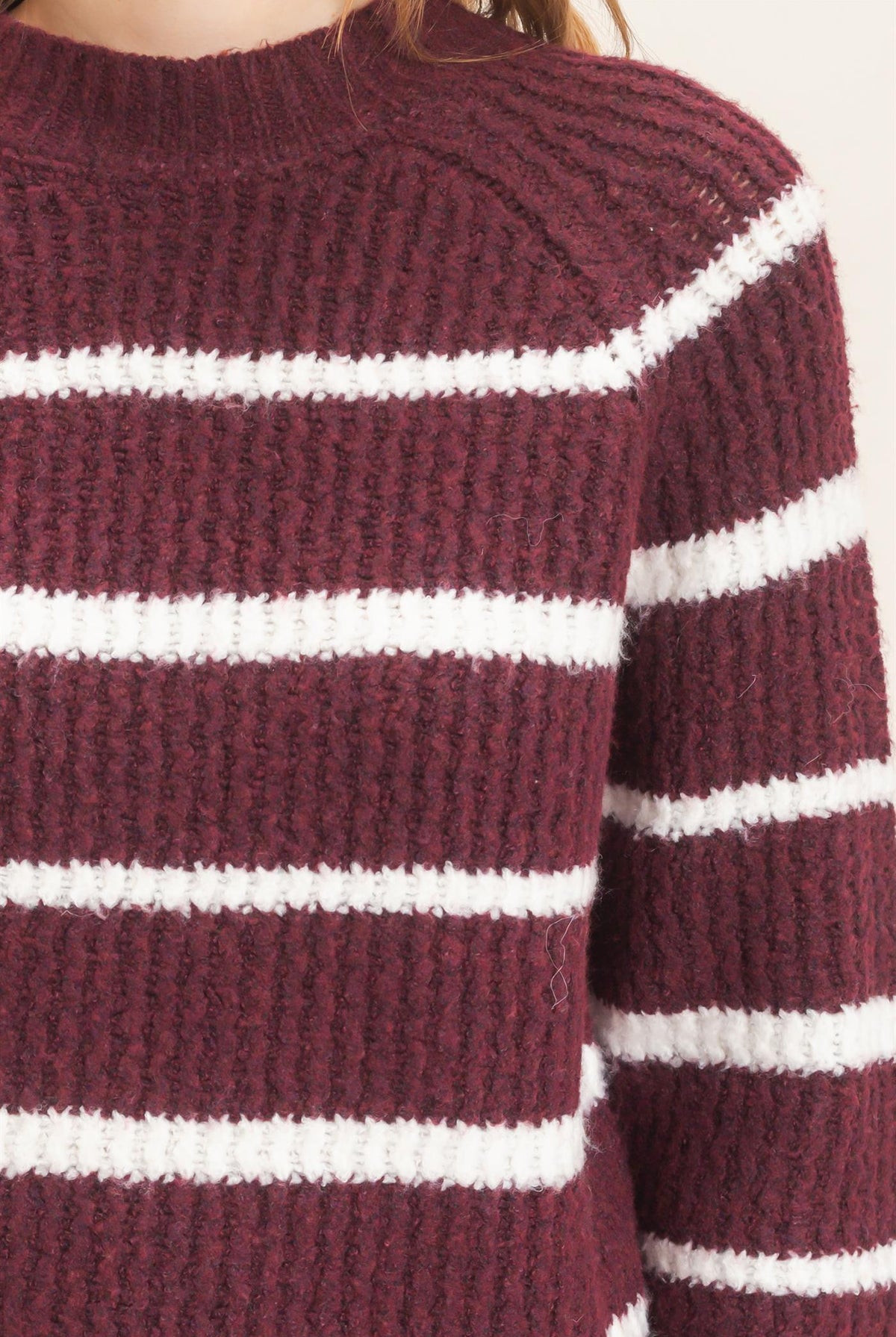 Wholesale Textured Striped Mock Neck Sweater Sweaters HF26E765 WINE HYFVE