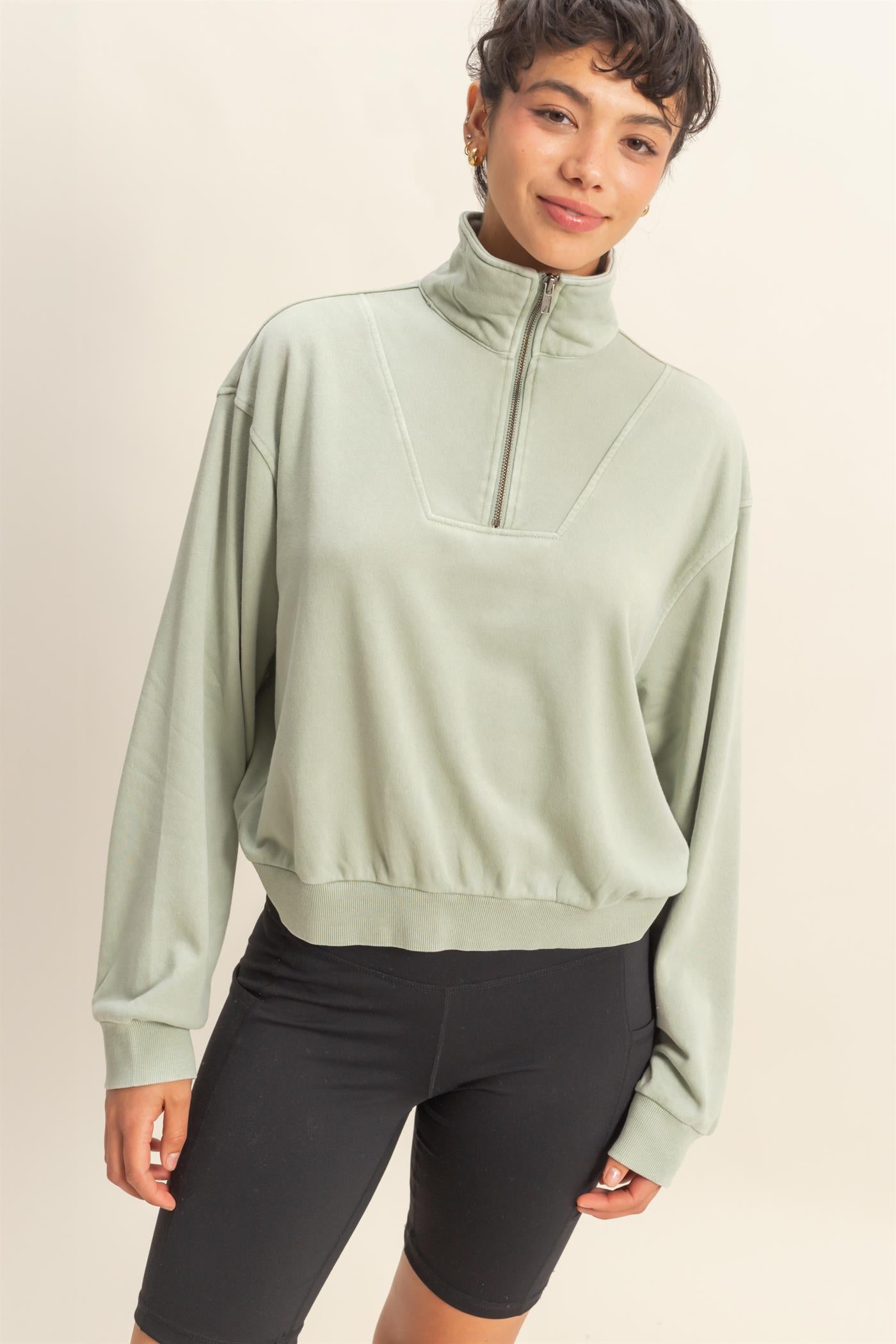 トップス onedayapartmentjapan natural nep sweat Mineral Washed Half Zip Sweatshirt – HYFVE