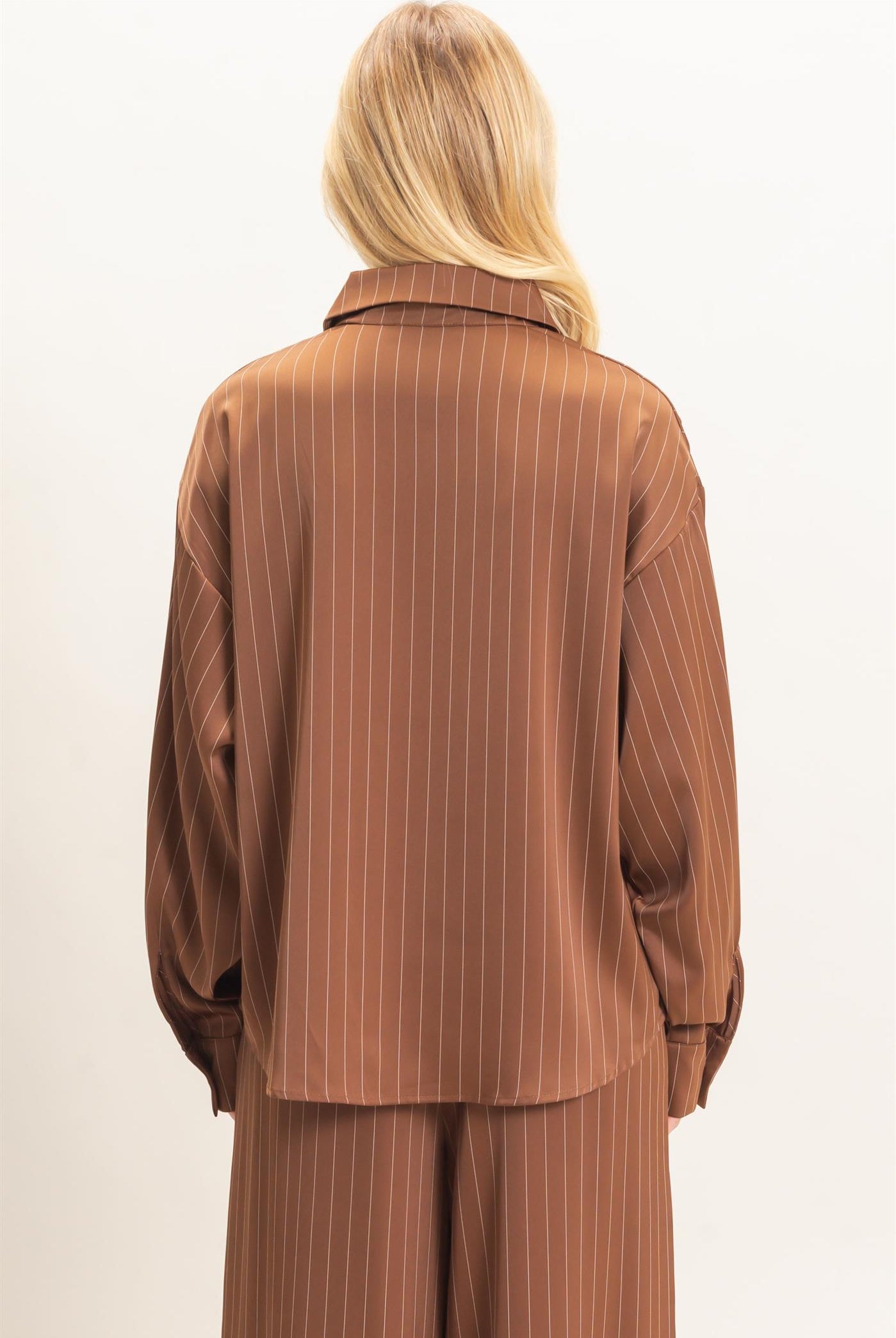 Wholesale Striped Button-Up Blouse Blouses HF26C953 CHOCOLATE HYFVE