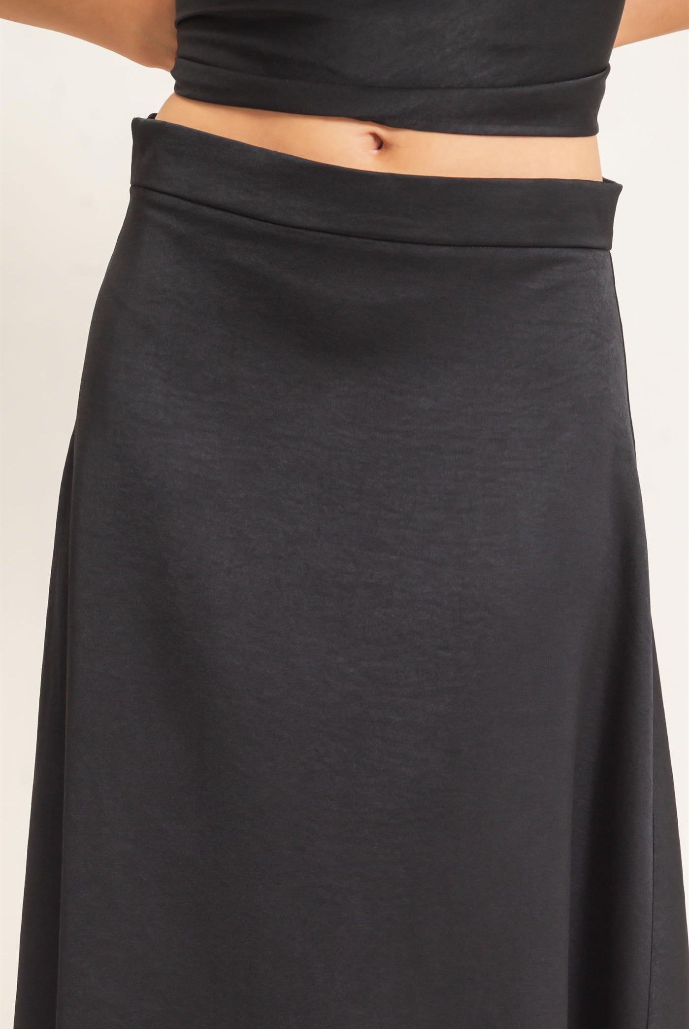 Wholesale Satin Cowl Neck Top And Skirt Set Clothing HF26C690-SET BLACK HYFVE