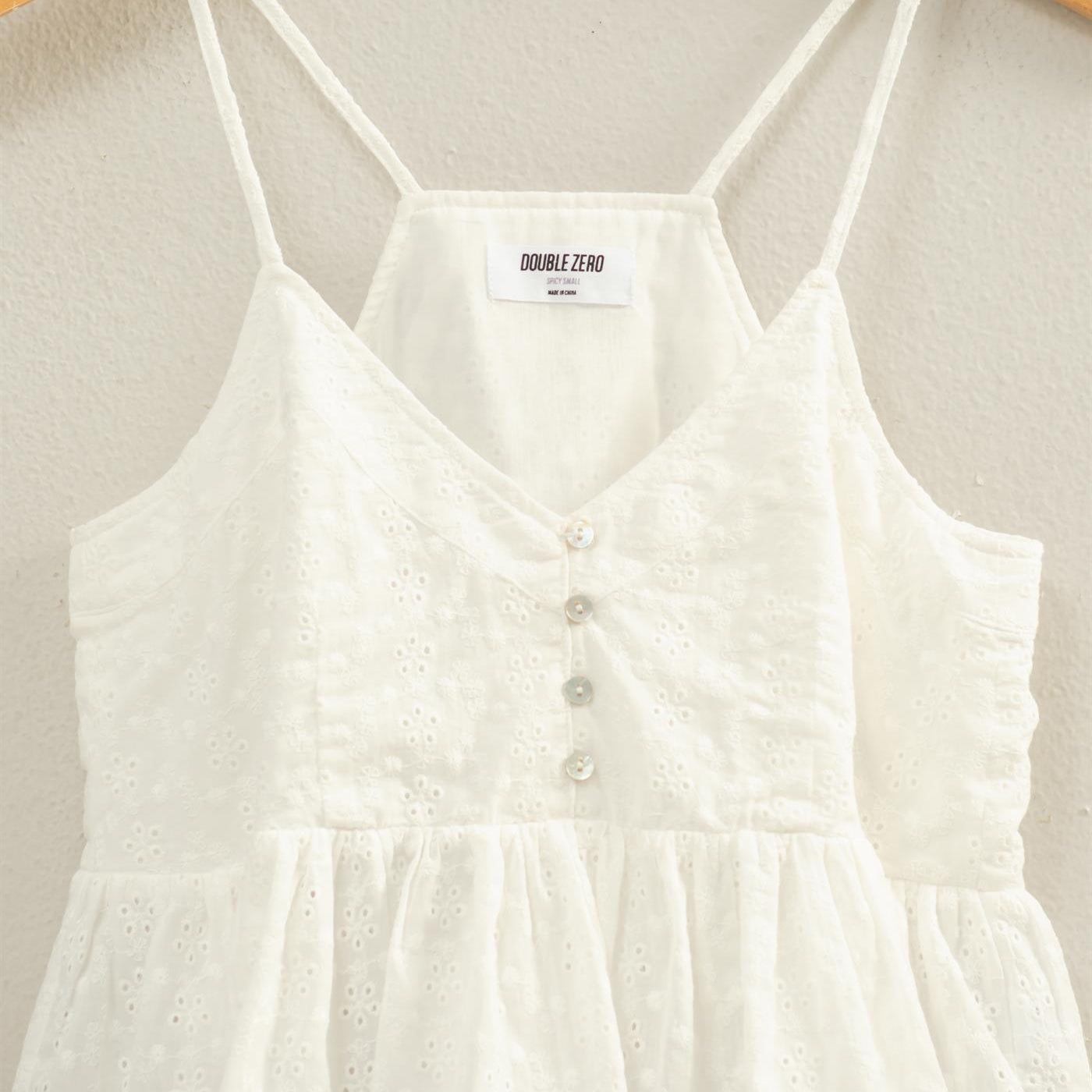Wholesale Eyelet Button Detail Peplum Top Camisoles DZ26A783 WHITE DOUBLE ZERO