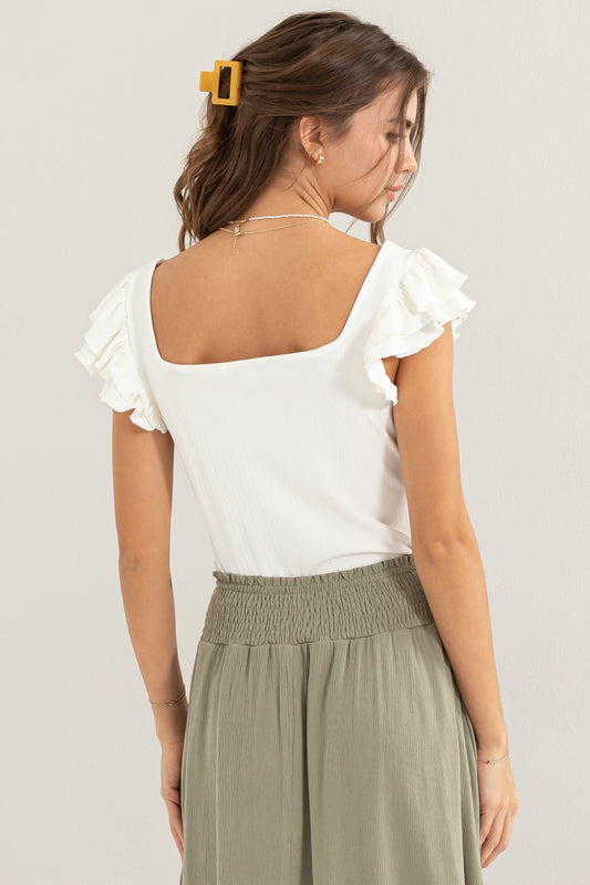 HF24C348-SQUARE NECK JERSEY RUFFLED TOP