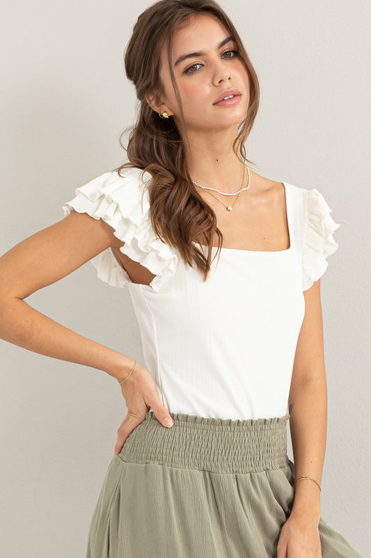 HF24C348-SQUARE NECK JERSEY RUFFLED TOP