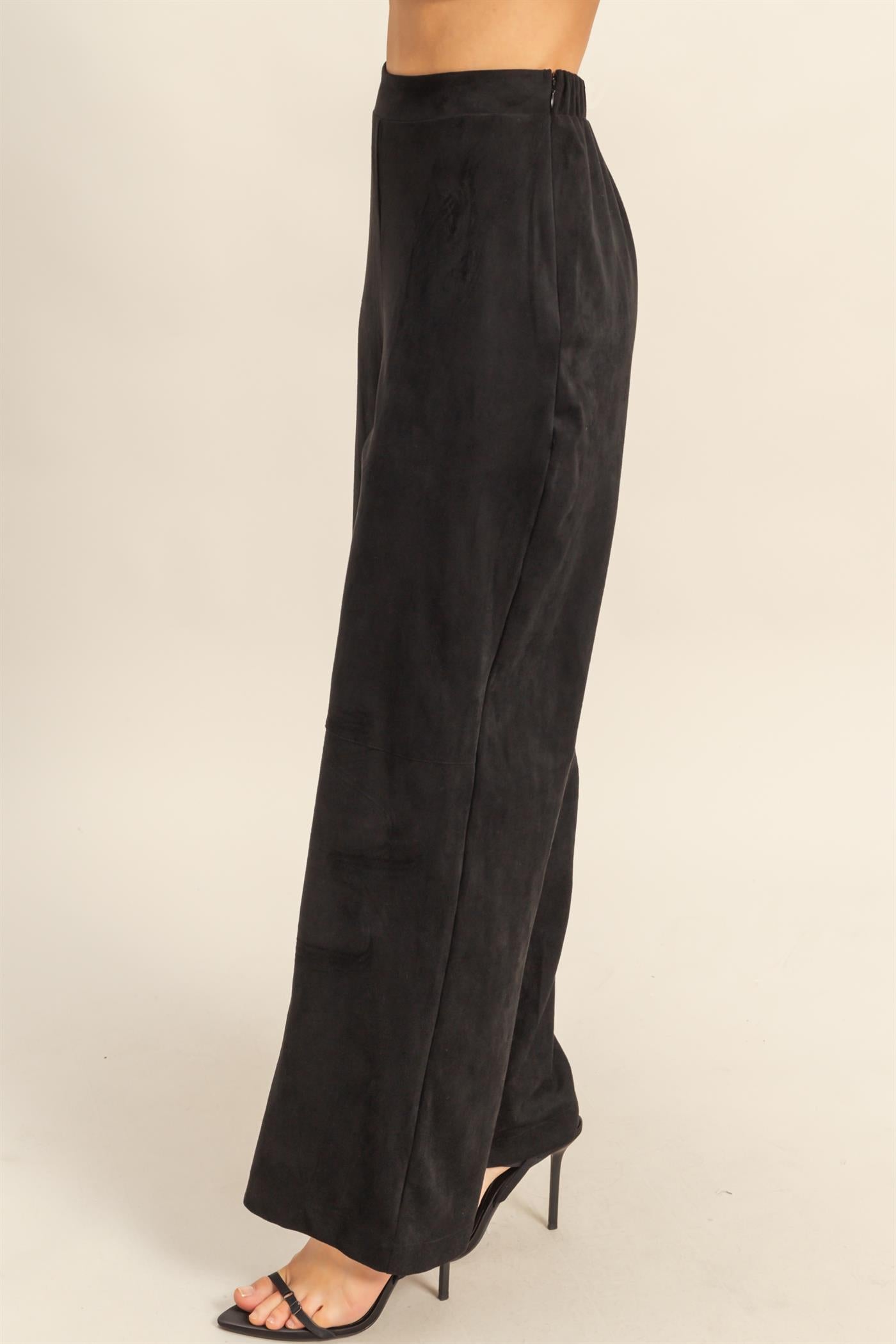 Wholesale Suede Wide-Leg Pants With Tailored Fit Pants HF26A592 BLACK HYFVE