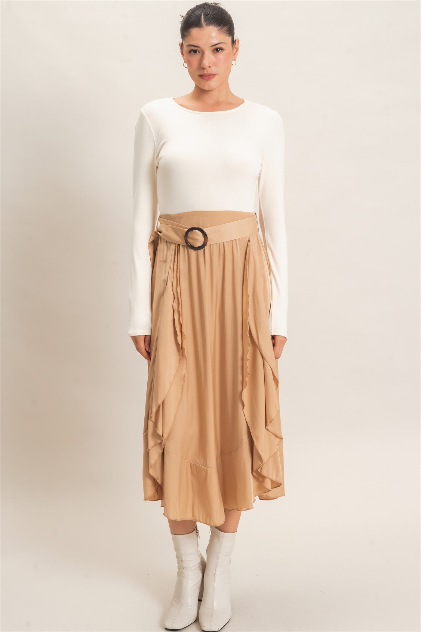 Wholesale Long Sleeve Flowy Dress Dresses HF26C997 CREAM HYFVE