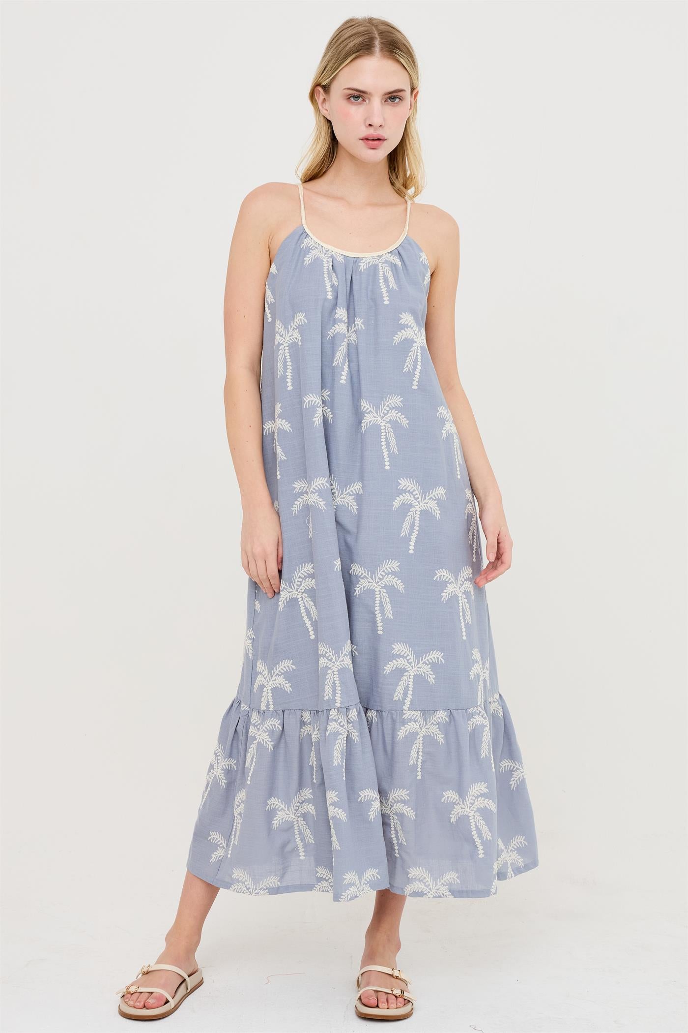 Wholesale Embroidered Spaghetti Strap Dress Dresses HF26C353-D DUSTY BLUE HYFVE