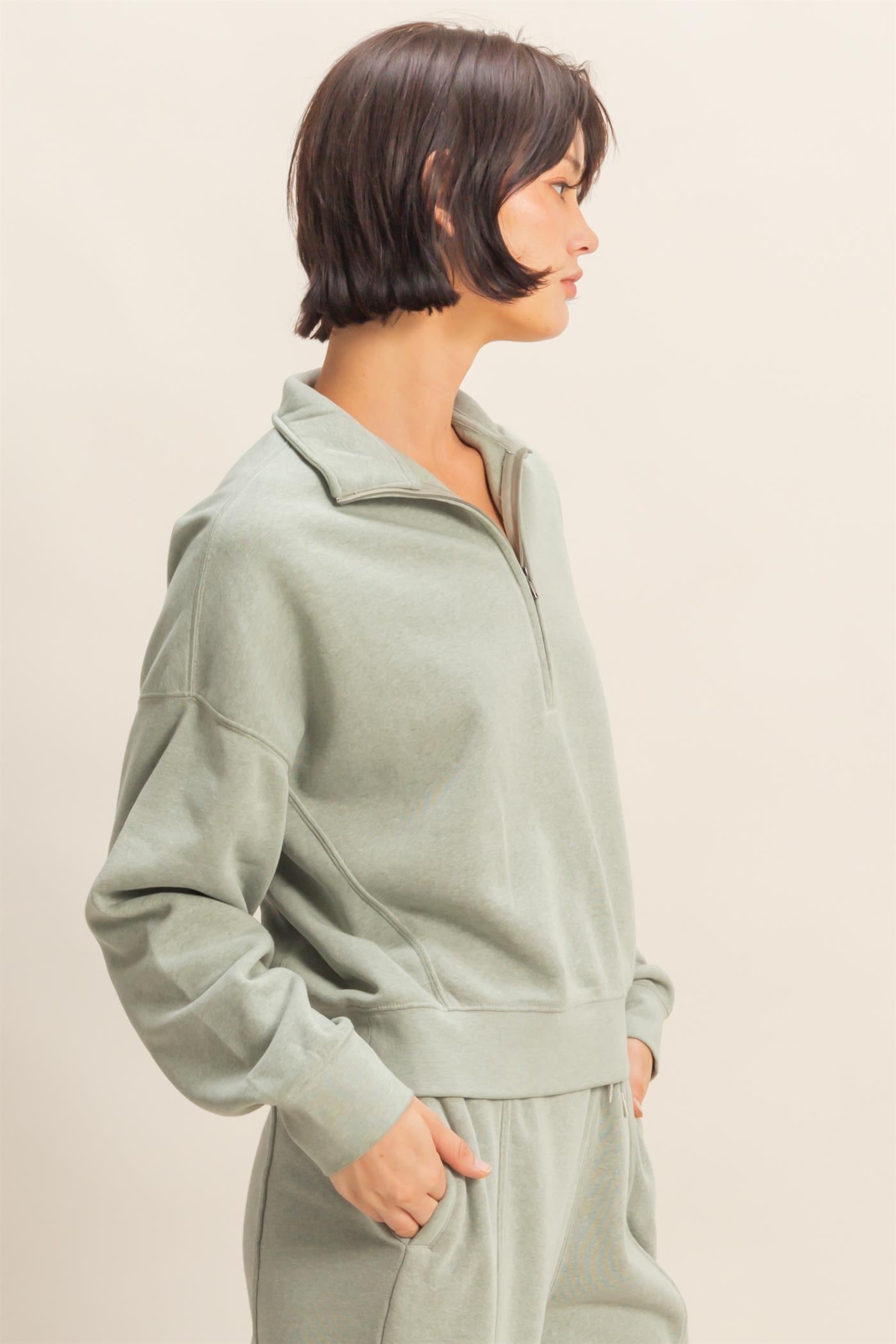 Wholesale Love This Way Half-Zip Sweatshirt Sweatshirts DZ25C908 SAGE GREEN DOUBLE ZERO