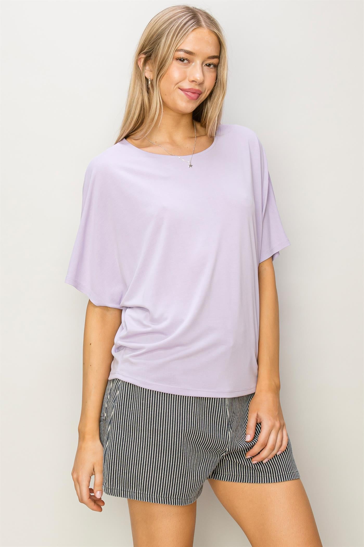Wholesale D-Elbow Length Dolman Sleeve Top Clothing Tops DZ24C199-D LAVENDER DOUBLE ZERO