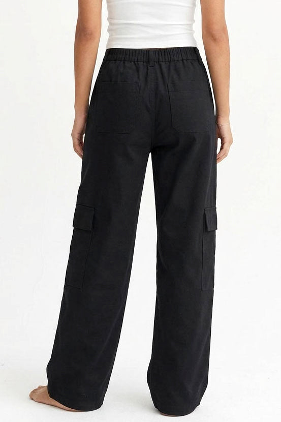 Wholesale Elastic Waist Wide-Leg Cargo Pants Pants DZ24E575 BLACK DOUBLE ZERO
