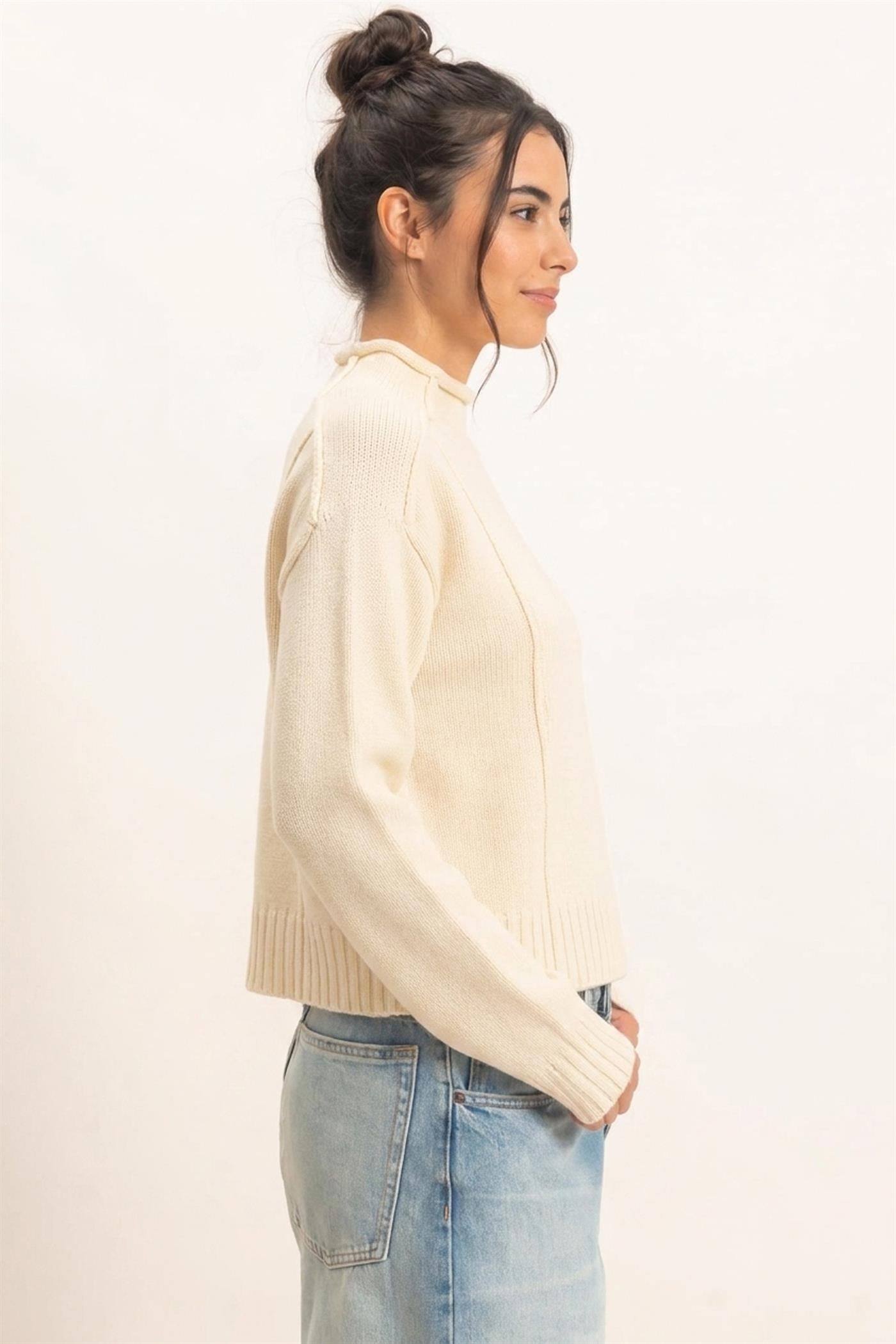 Wholesale Roll Neck Sweater With Reversed Seam Sweaters DZ26E271 CREAM DOUBLE ZERO