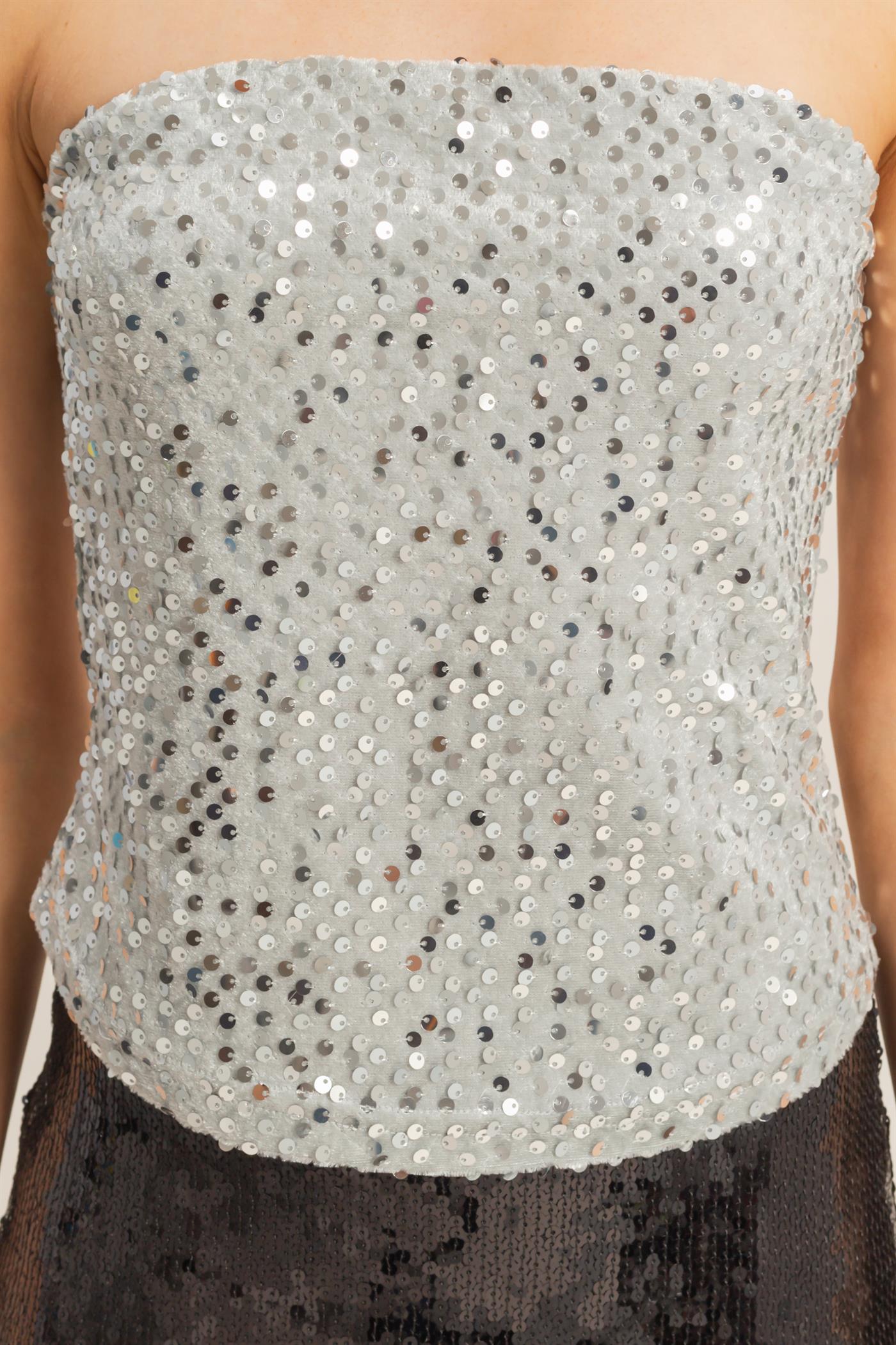 Wholesale Sequin Velvet Tube Top Clothing Tops HF26A018 SILVER HYFVE