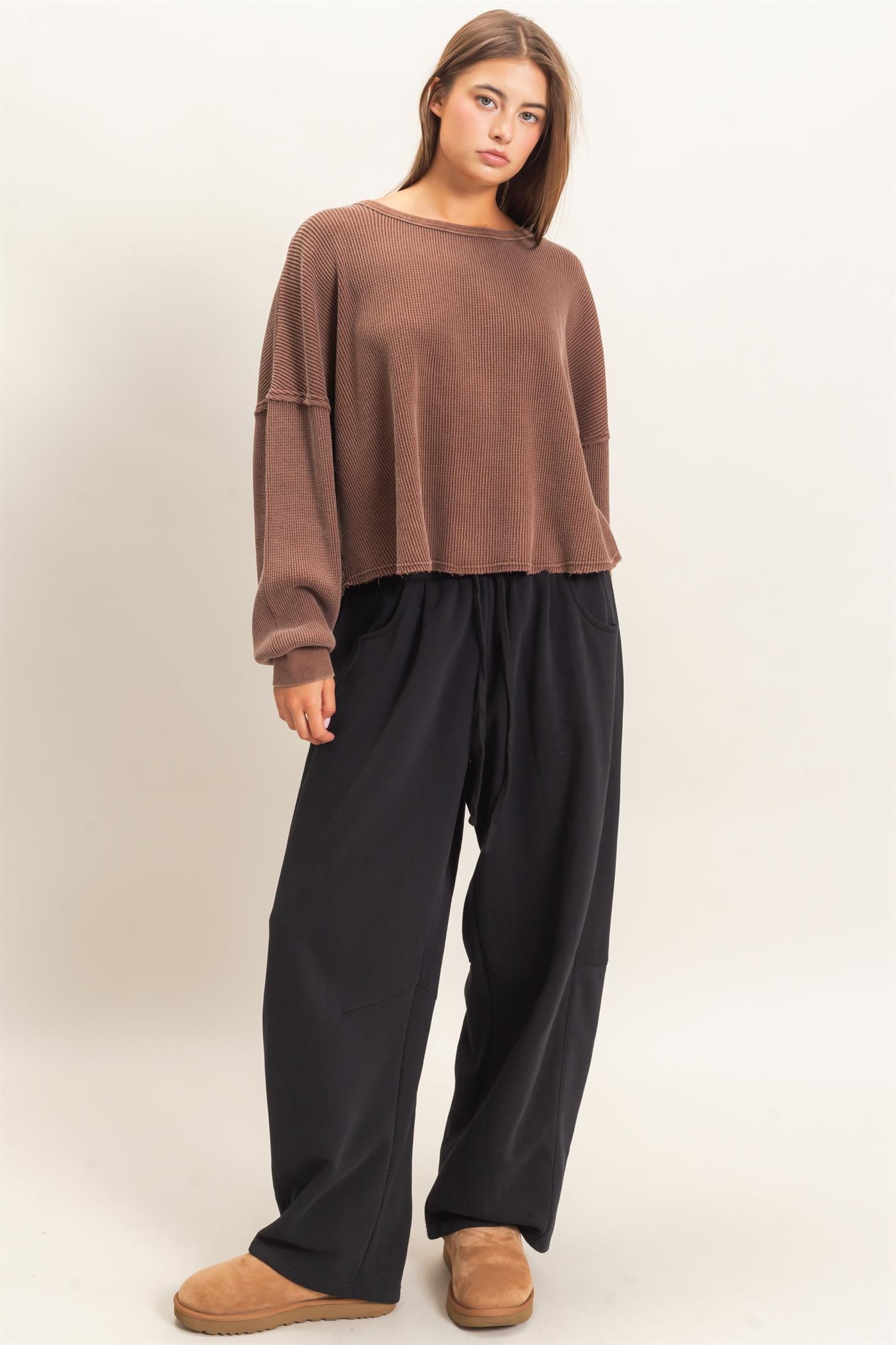Wholesale Drawstring Waist Barrel Sweatpants Pants DZ26E290 BLACK DOUBLE ZERO