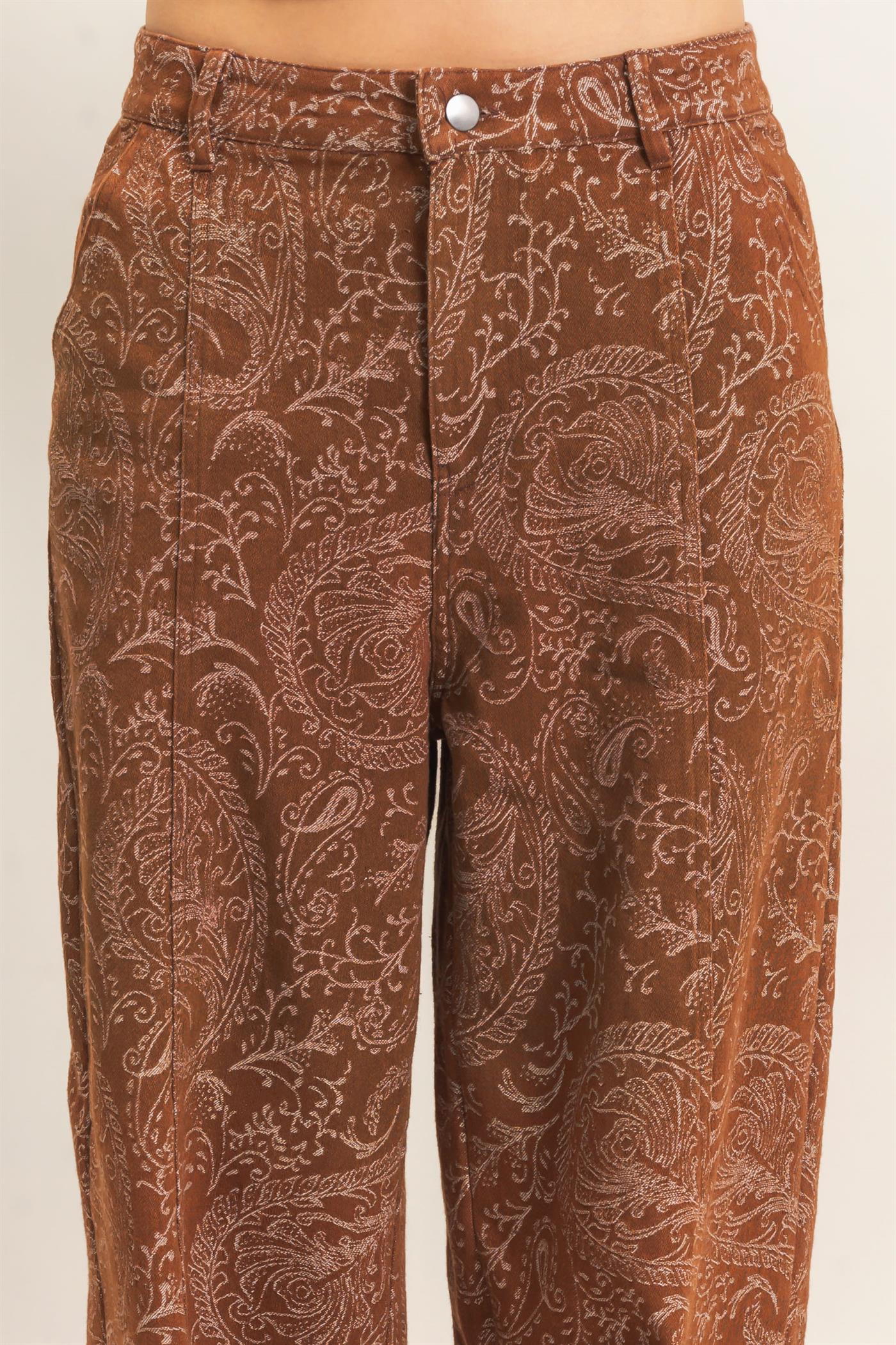 Wholesale Paisley Print Wide-Leg Pants Pants HF26F024 CHESTNUT HYFVE