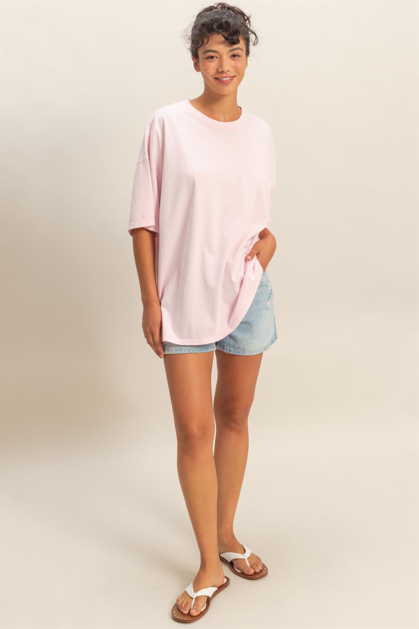 Wholesale Oversized Mineral Wash T-Shirt T-Shirts DZ26A031 SOFT PINK DOUBLE ZERO