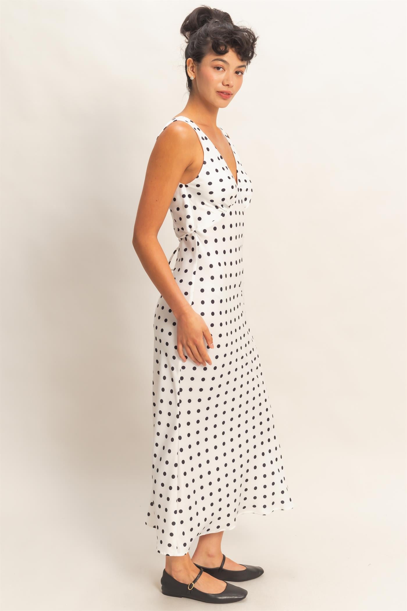 Wholesale Polka Dot Sleeveless Maxi Dress Dresses DZ25E063 WHITE DOUBLE ZERO