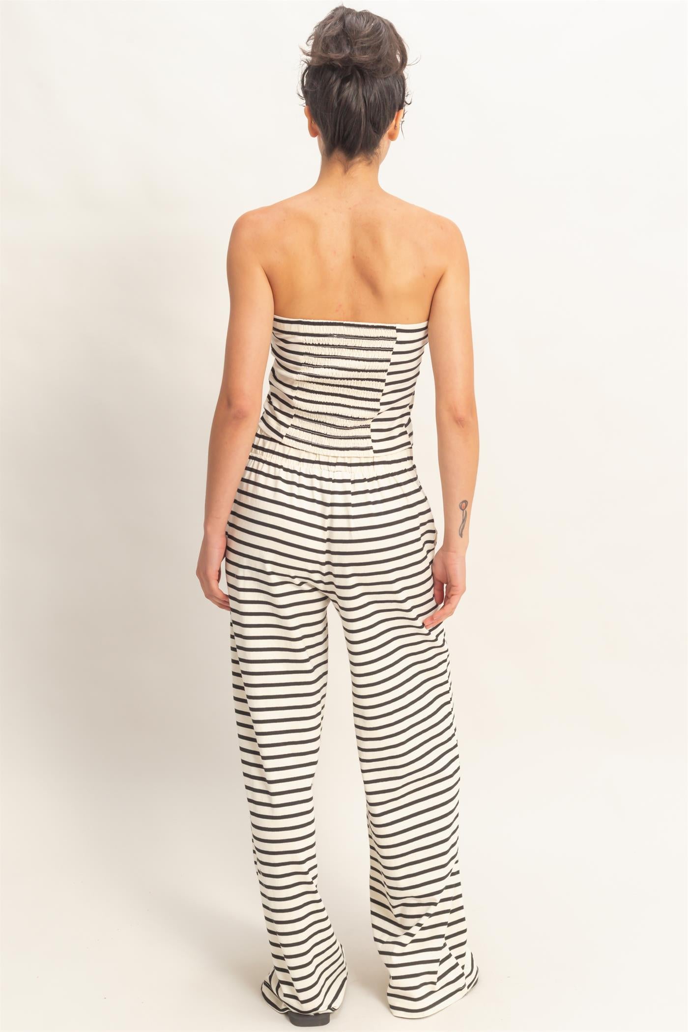 Wholesale Striped Jersey Tube Top And Pants Set Clothing DZ26C621-SET BLACK DOUBLE ZERO