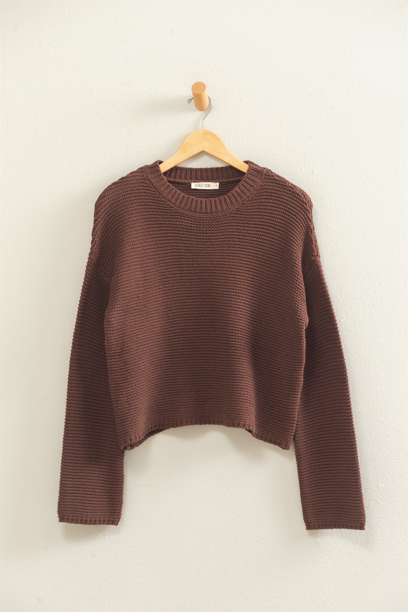 Wholesale Textured Knit Crew Neck Sweater Sweaters DZ26F395 DARK BROWN DOUBLE ZERO