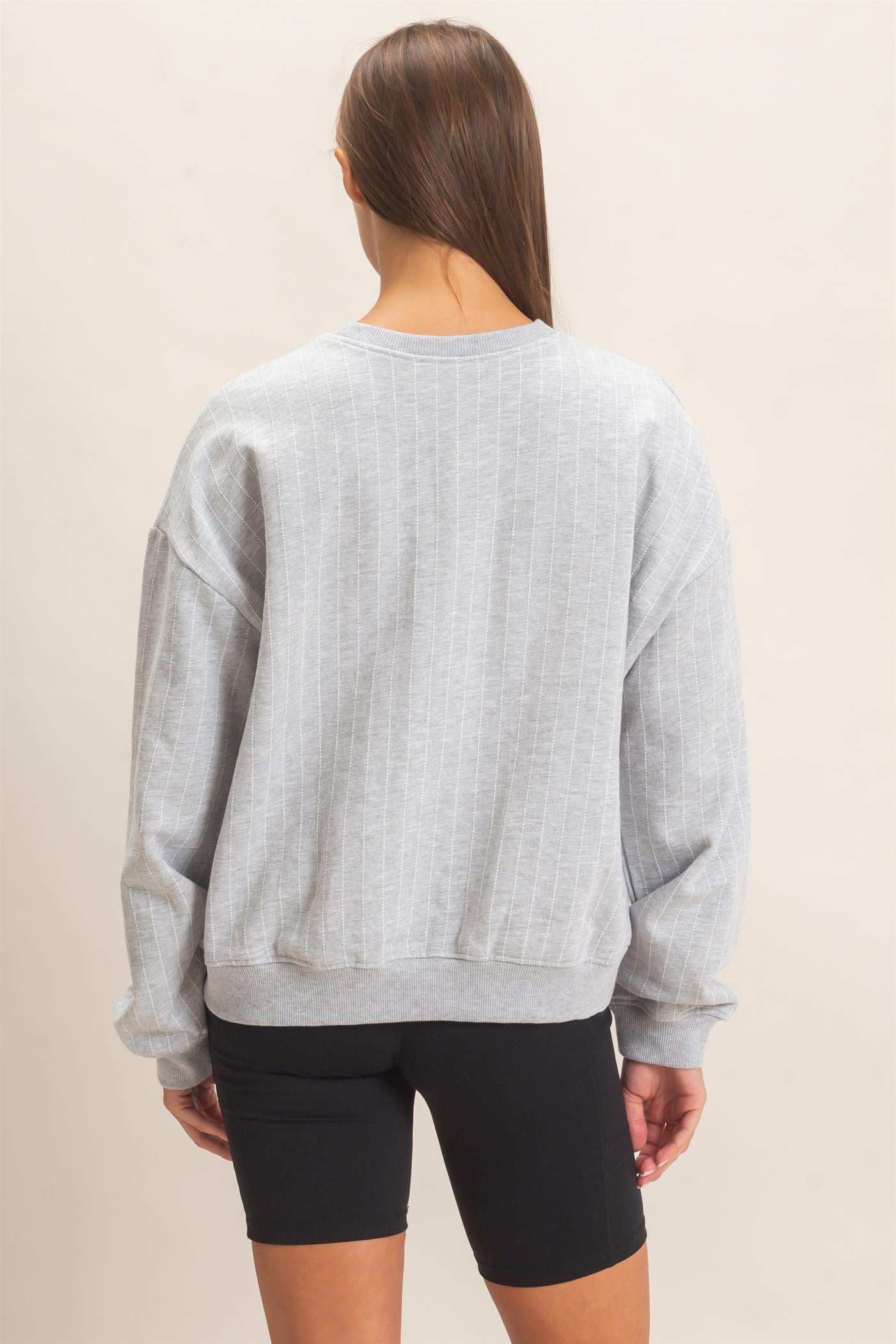 Wholesale Pinstripe Crew Neck Sweatshirt Sweatshirts DZ26E627 HEATHER GRAY DOUBLE ZERO