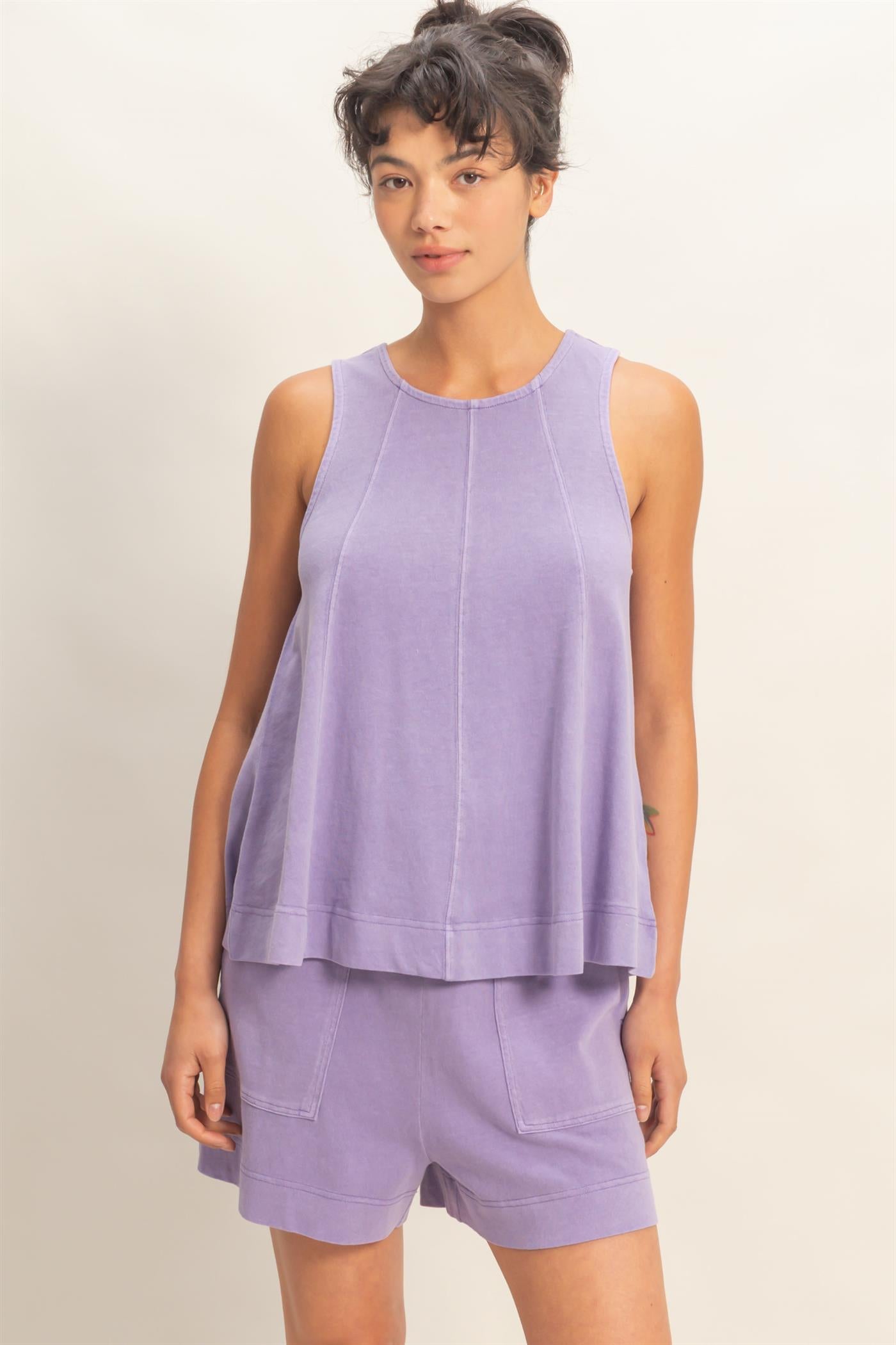Wholesale Sleeveless Round Neck Top & Shorts Set Clothing DZ26C730-SET DUSTY PURPLE DOUBLE ZERO