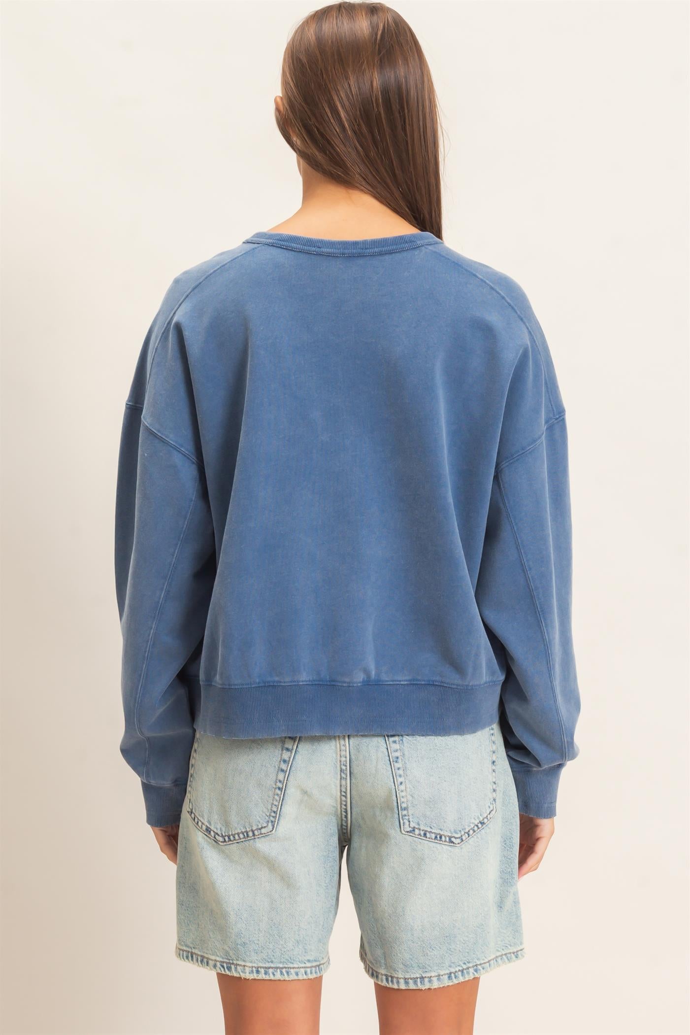 Wholesale Acid Wash Seam Detail Crew Neck Sweatshirt Sweatshirts DZ26E260 NAVY DOUBLE ZERO