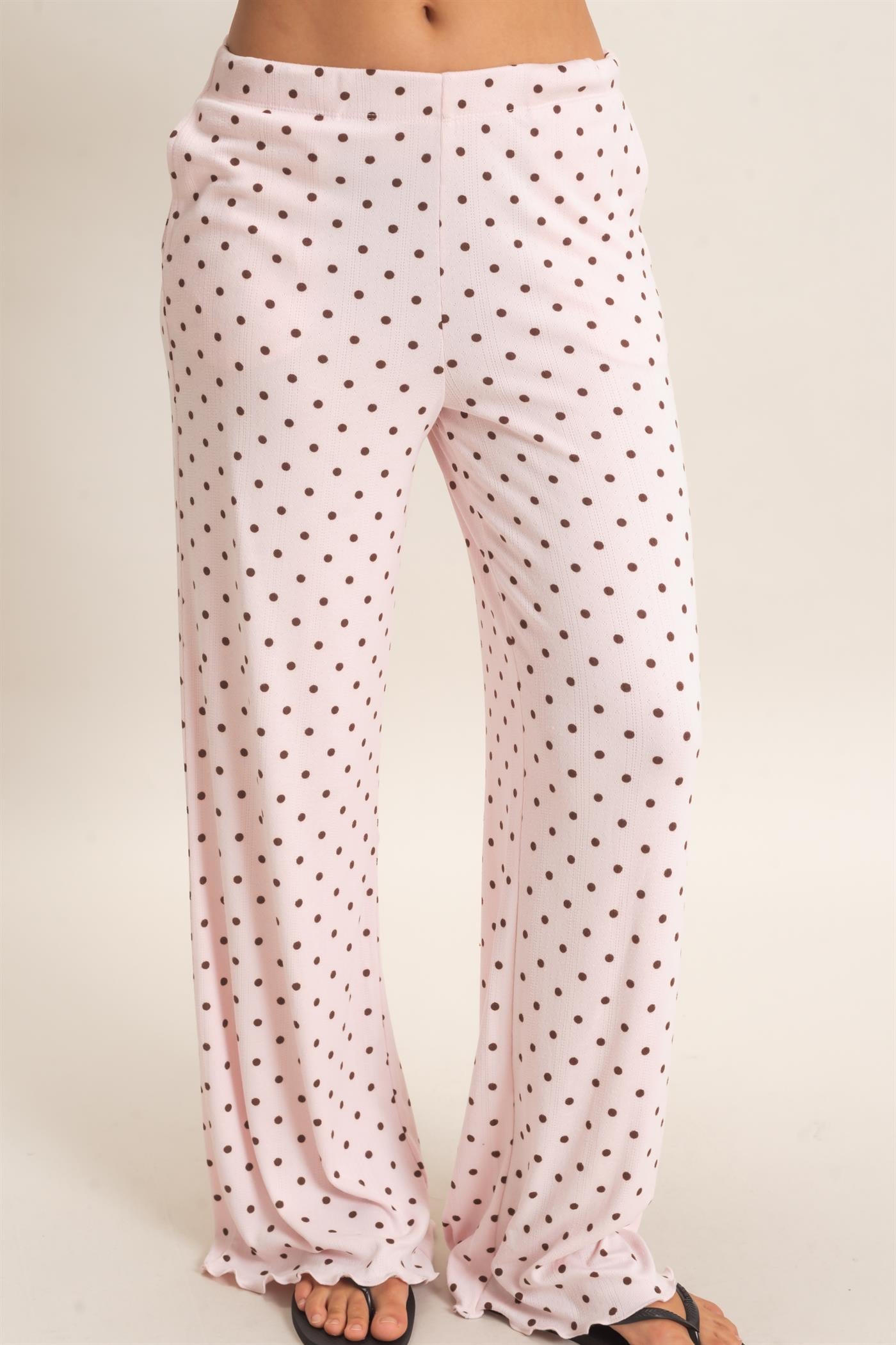 Wholesale Polka Dot Long Sleeve Top & Pants Set Clothing DZ26E914-SET LIGHT PINK DOUBLE ZERO
