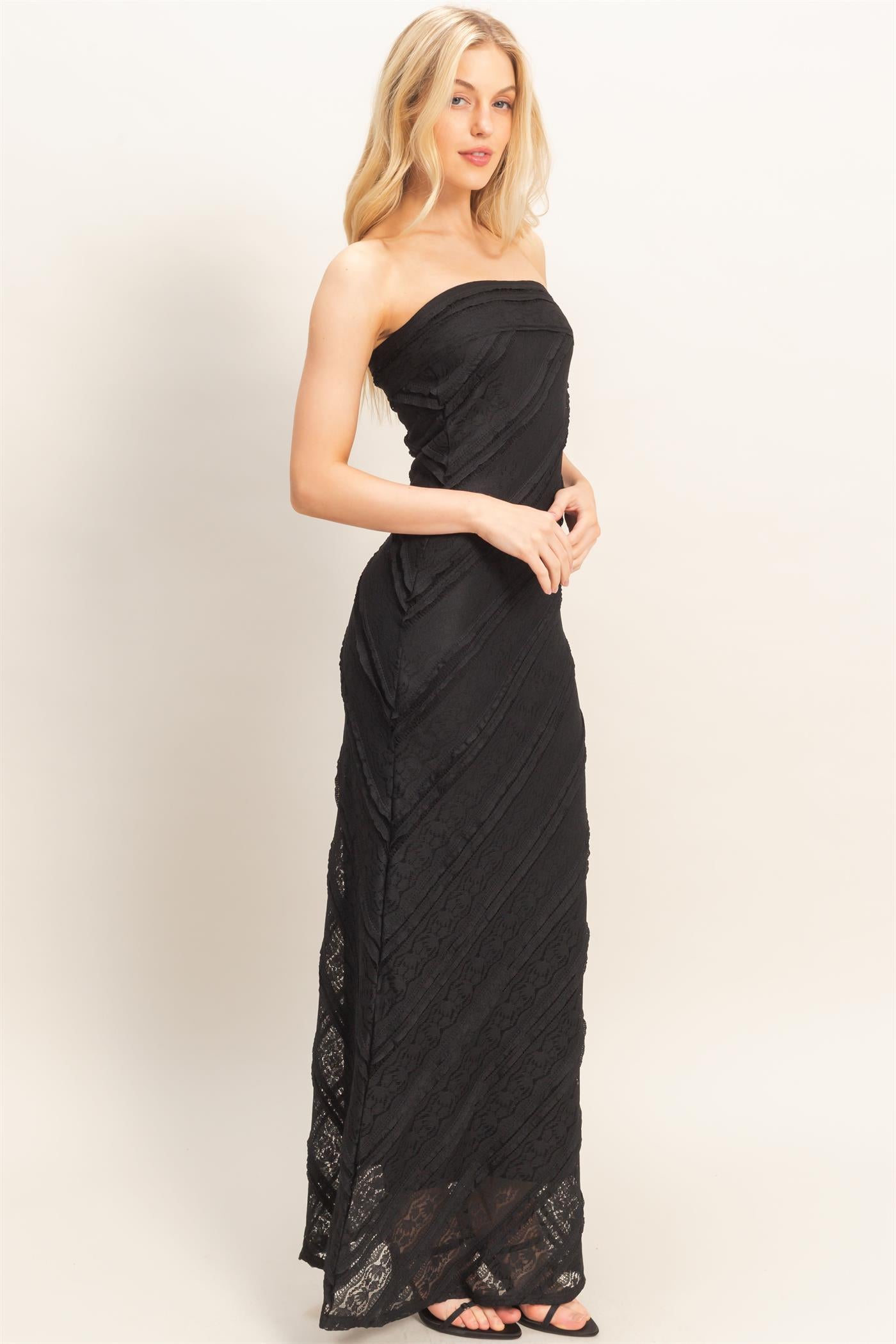Wholesale Strapless Ruched Maxi Dress Dresses HF26A105 BLACK HYFVE